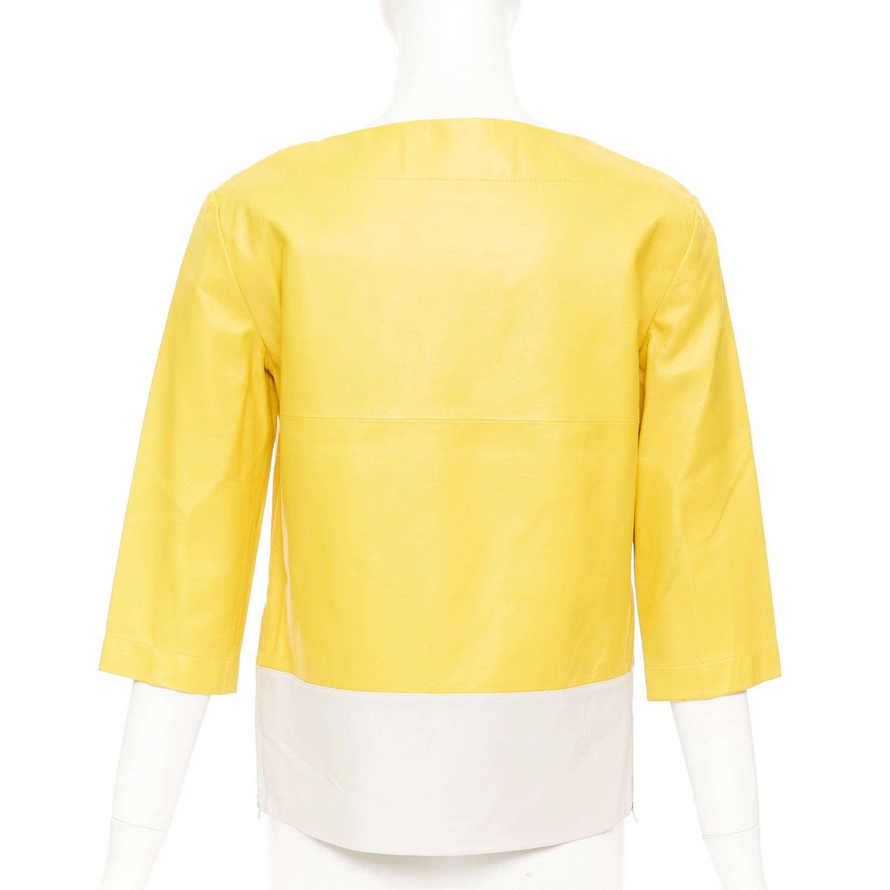 Marni MARNI 2014 yellow off-white lambskin leather colorblock boat neck top IT38 XS Size XS / US 0-2 / IT 36-38 - 5 Thumbnail