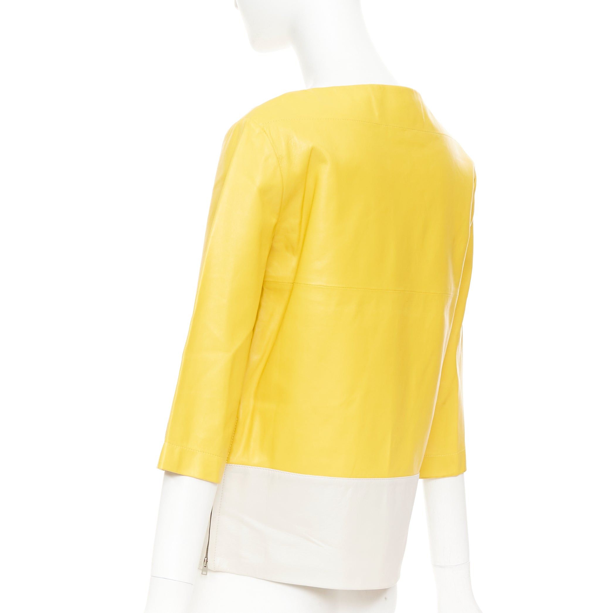 Marni MARNI 2014 yellow off-white lambskin leather colorblock boat neck top IT38 XS Size XS / US 0-2 / IT 36-38 - 6 Thumbnail