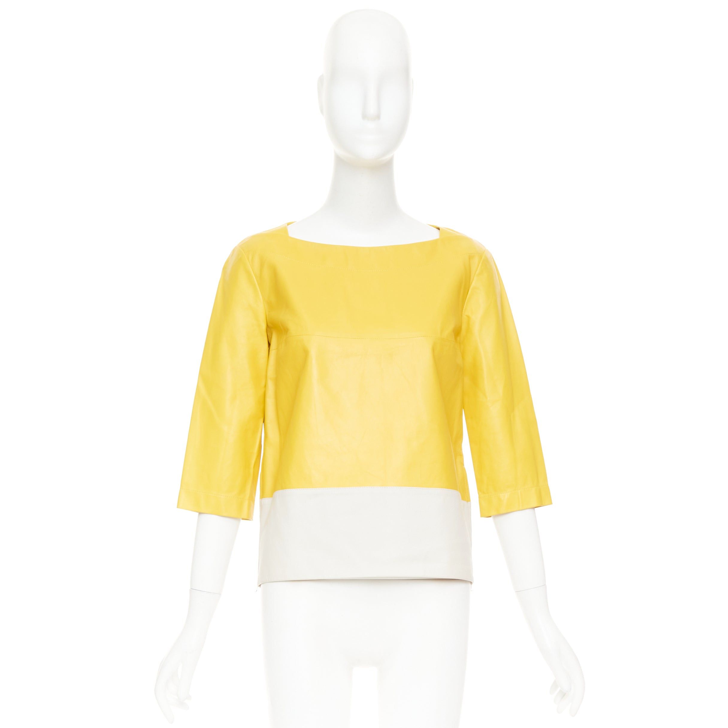 Marni MARNI 2014 yellow off-white lambskin leather colorblock boat neck top IT38 XS Size XS / US 0-2 / IT 36-38 - 9 Thumbnail