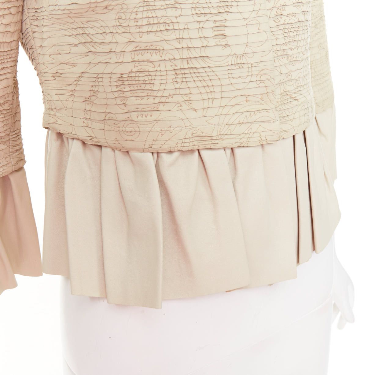 Valentino VALENTINO beige lambskin leather floral tiered laser cut ruffle cropped jacket IT40 S Size S / US 4 / IT 40 - 2 Thumbnail