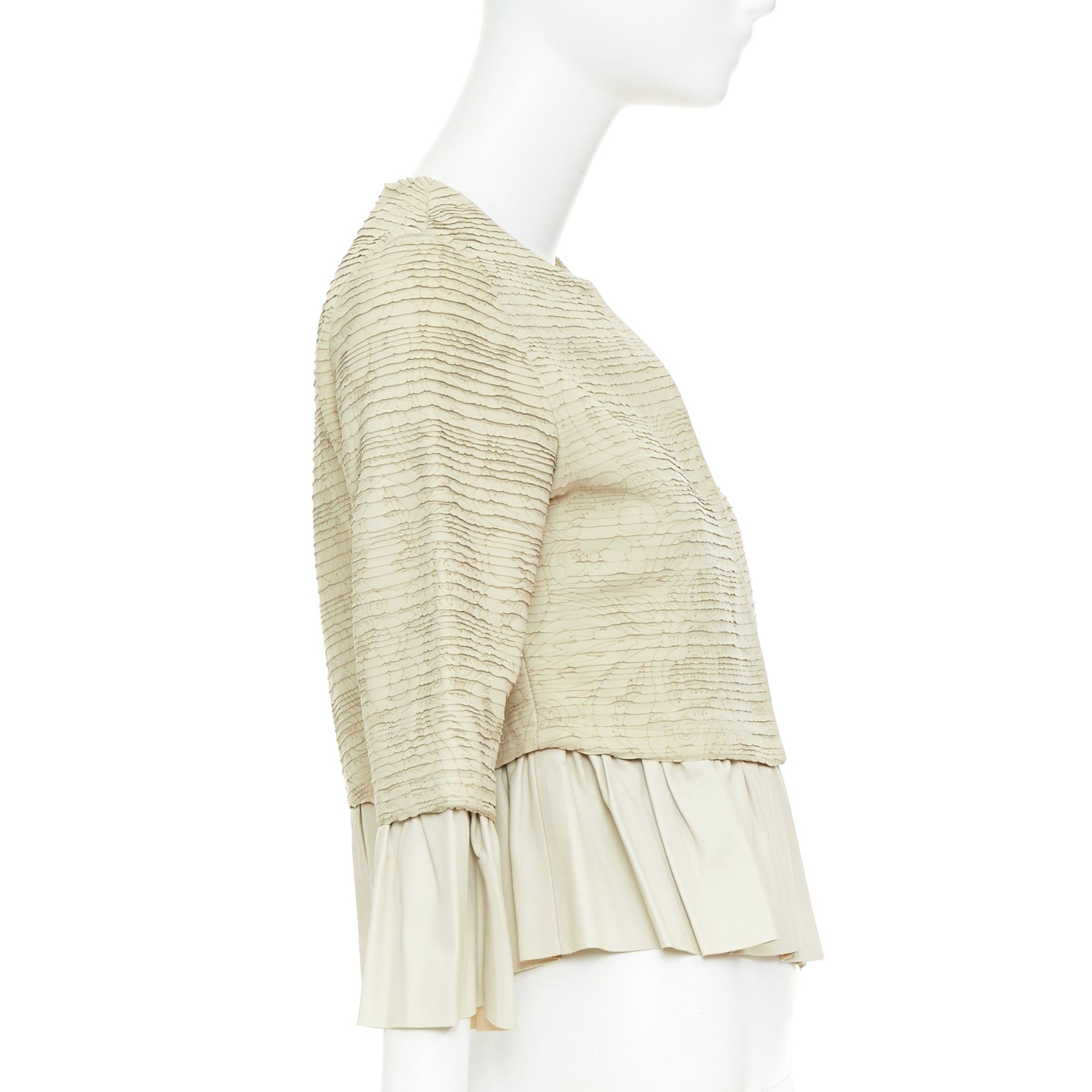 Valentino VALENTINO beige lambskin leather floral tiered laser cut ruffle cropped jacket IT40 S Size S / US 4 / IT 40 - 5 Thumbnail