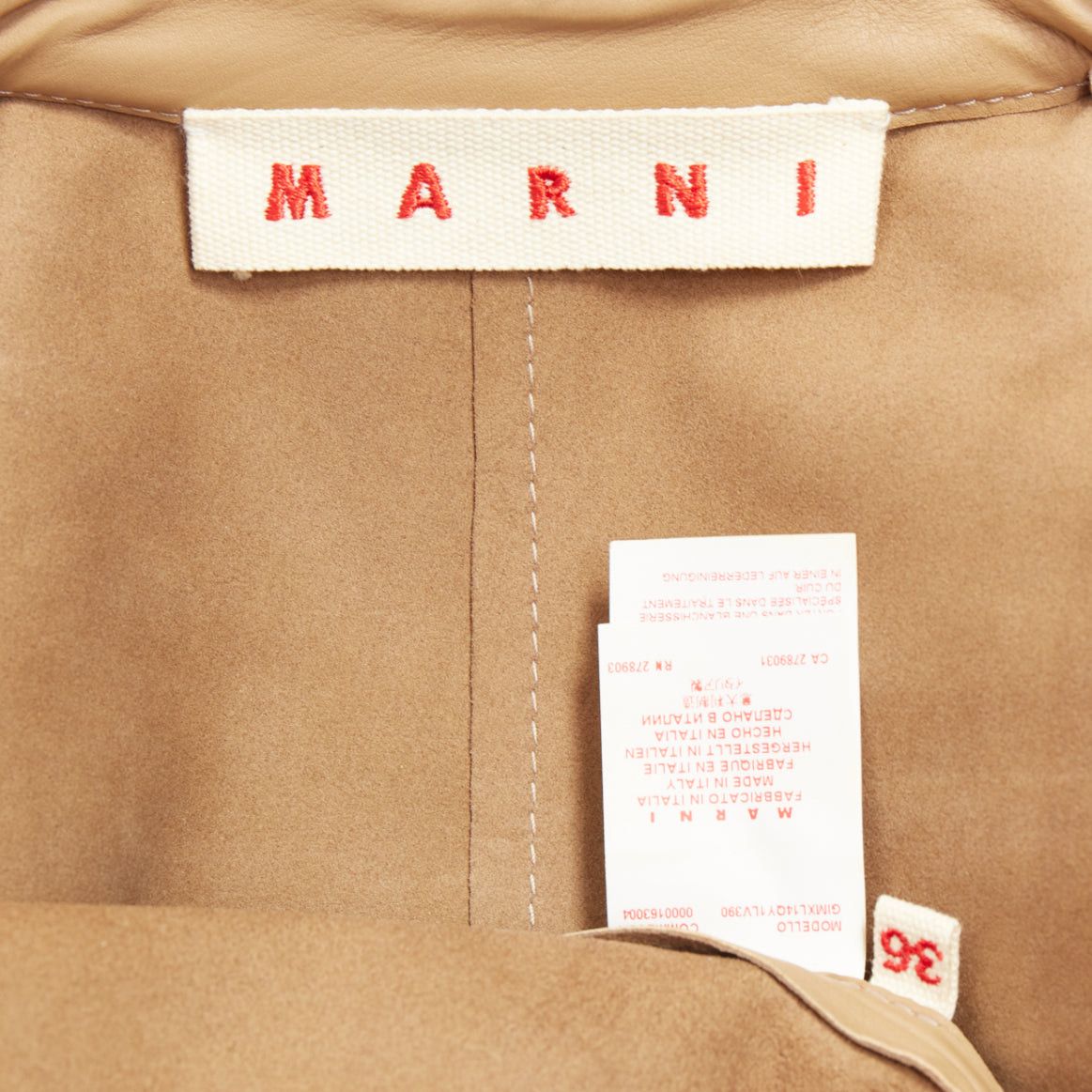 Marni MARNI brown leather green black double collar cropped double breasted jacket IT36 XXS Size XS / US 0-2 / IT 36-38 - 9 Thumbnail