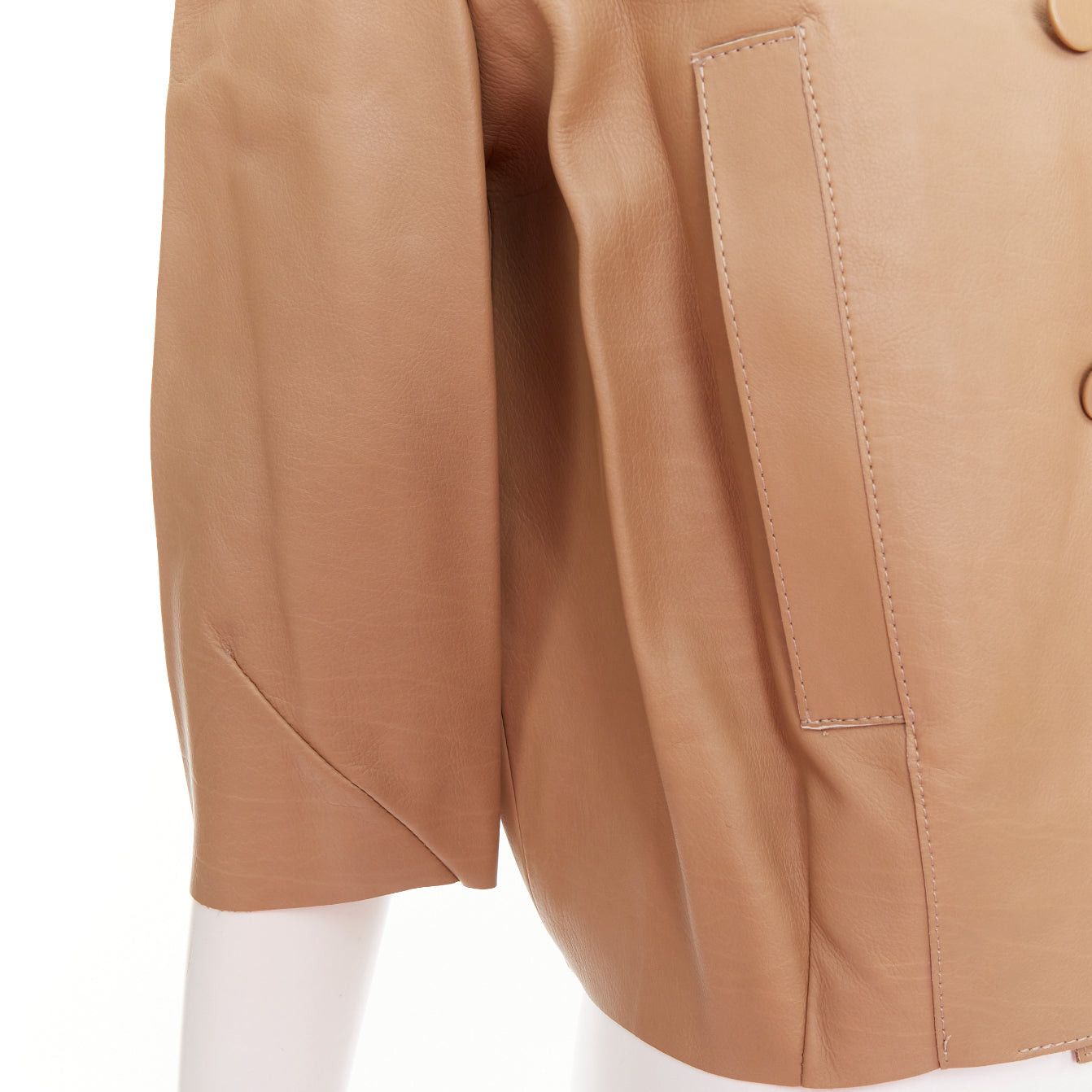 Marni MARNI brown leather green black double collar cropped double breasted jacket IT36 XXS Size XS / US 0-2 / IT 36-38 - 8 Thumbnail