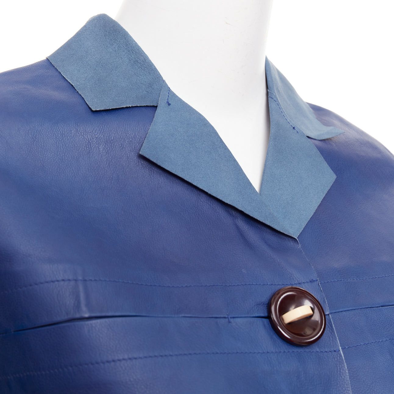 Marni MARNI blue black colorblocked calf leather geometric buttons cropped jacket IT40 S Size S / US 4 / IT 40 - 2 Thumbnail