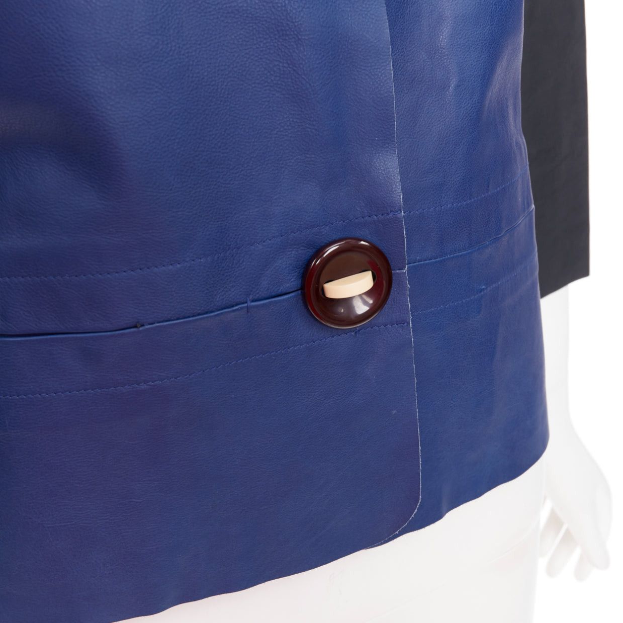 Marni MARNI blue black colorblocked calf leather geometric buttons cropped jacket IT40 S Size S / US 4 / IT 40 - 8 Thumbnail