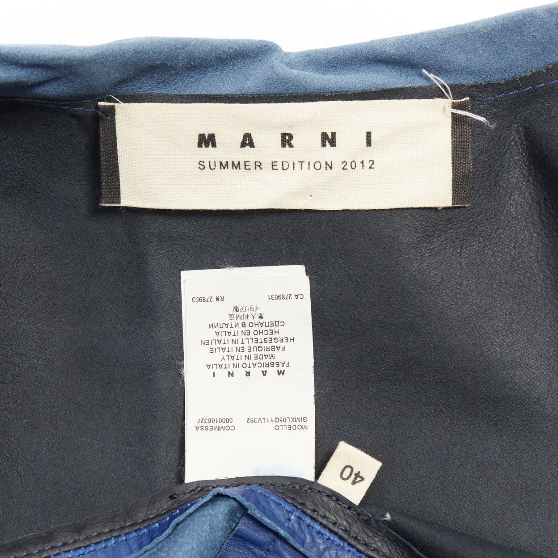 Marni MARNI blue black colorblocked calf leather geometric buttons cropped jacket IT40 S Size S / US 4 / IT 40 - 9 Thumbnail