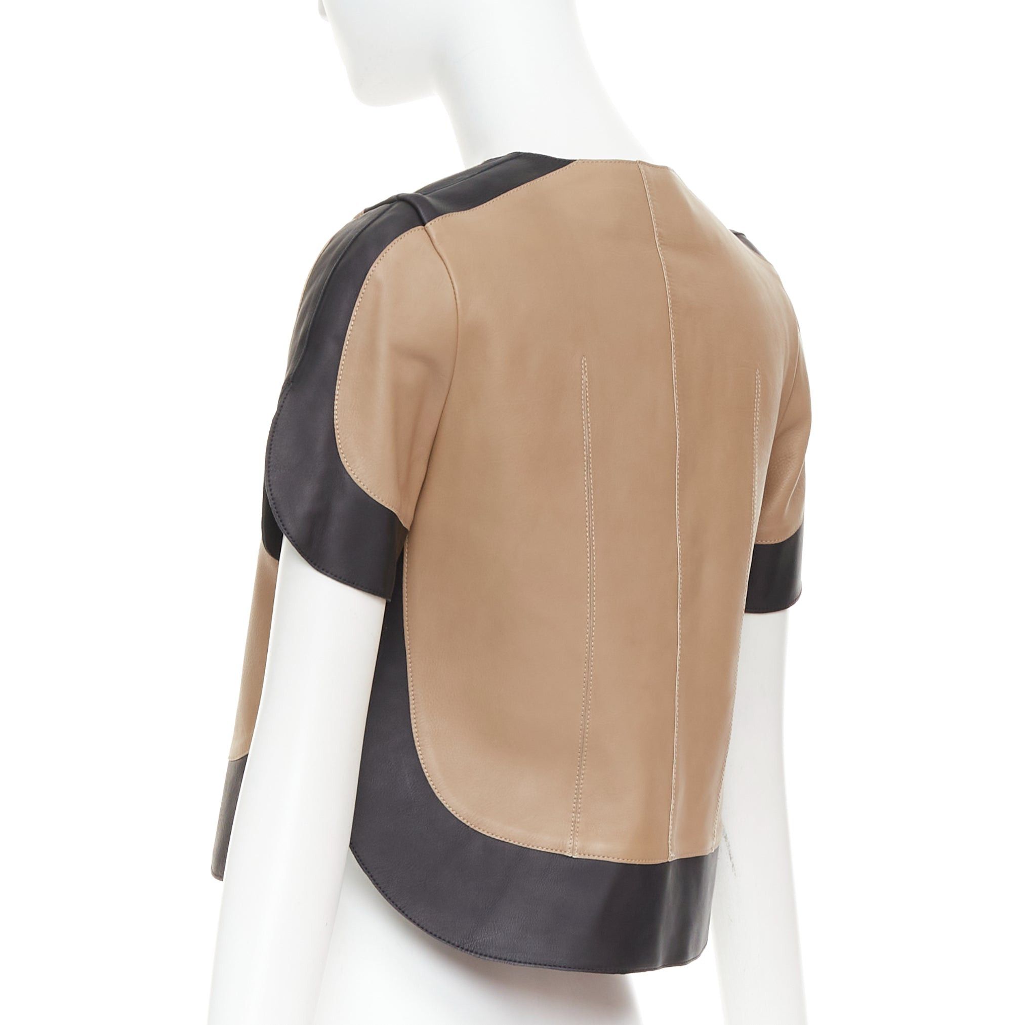 Marni MARNI tan black calf leather curved panel petal sleeves cropped jacket IT38 XS Size XS / US 0-2 / IT 36-38 - 6 Thumbnail