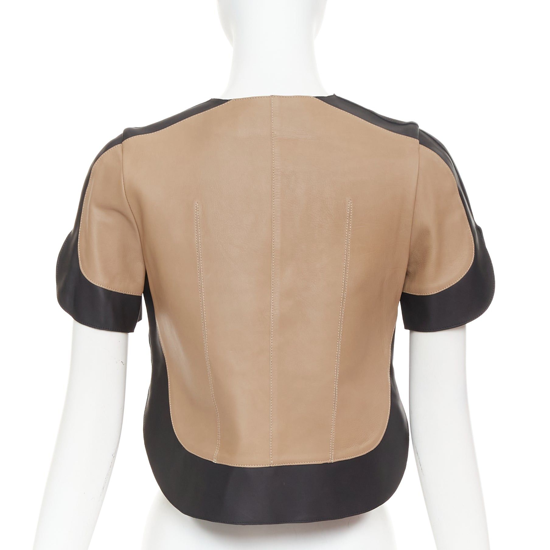 Marni MARNI tan black calf leather curved panel petal sleeves cropped jacket IT38 XS Size XS / US 0-2 / IT 36-38 - 5 Thumbnail