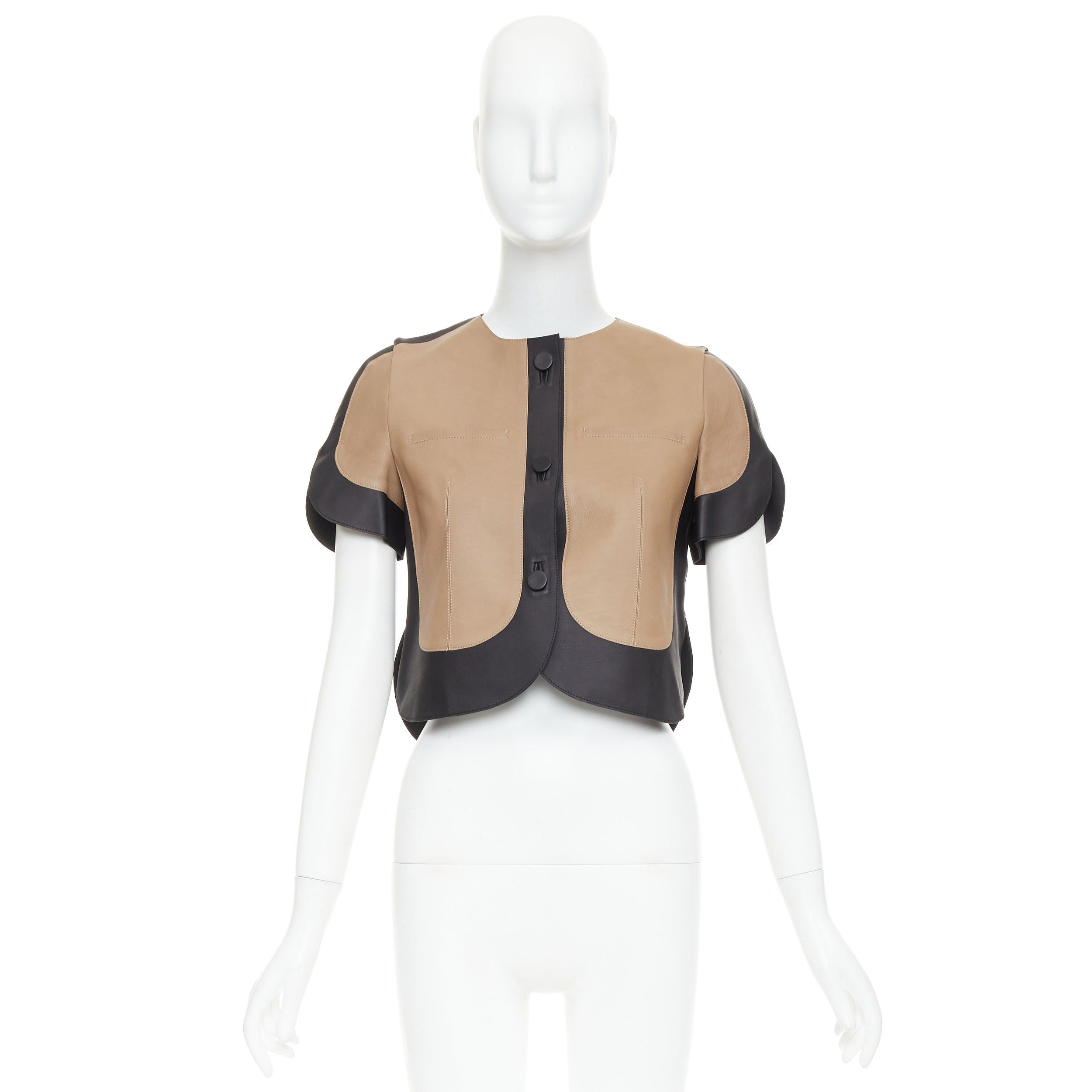 Marni MARNI tan black calf leather curved panel petal sleeves cropped jacket IT38 XS Size XS / US 0-2 / IT 36-38 - 9 Thumbnail