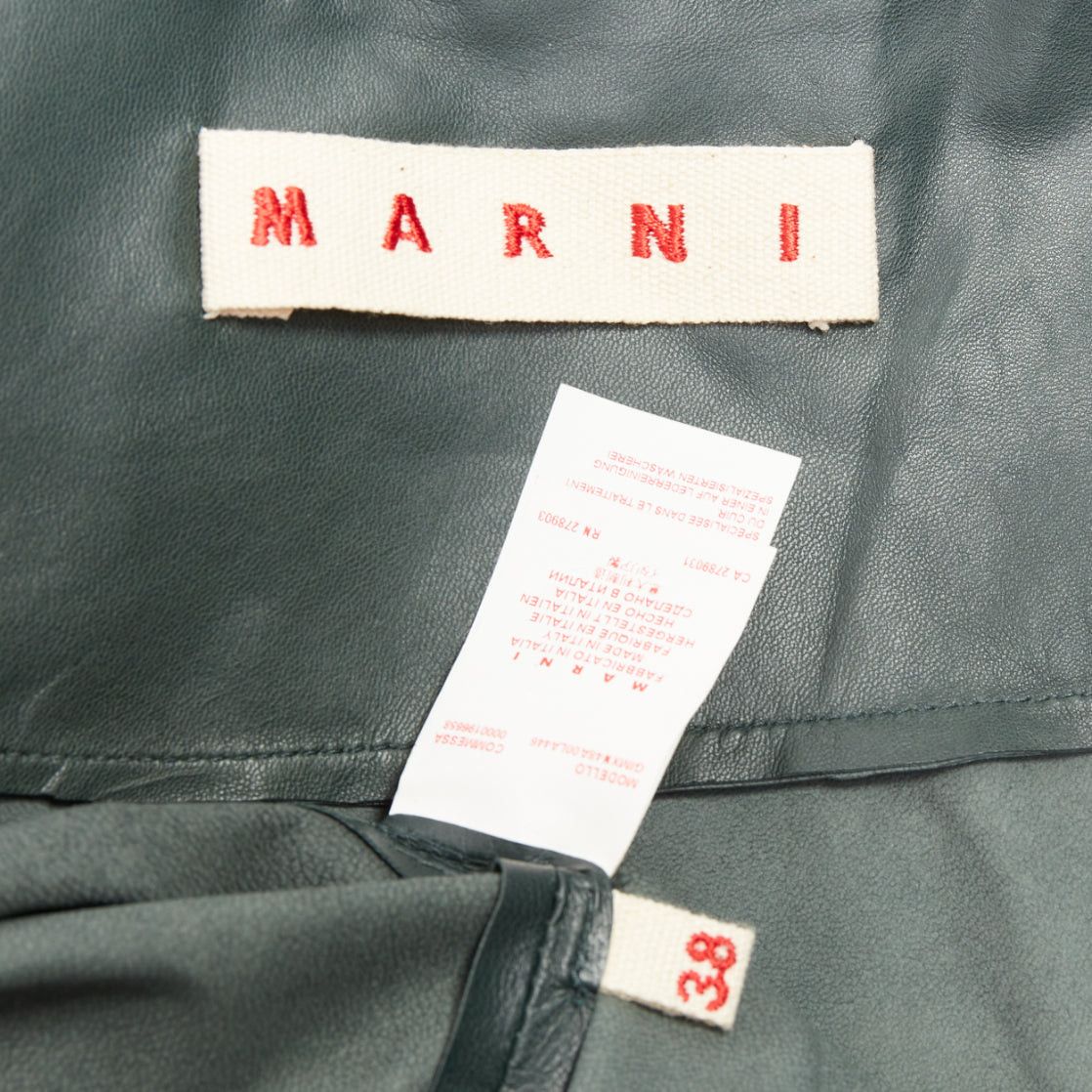 Marni MARNI dark green nappa lamb leather panelled ruffled peplum jacket IT38 XS Size XS / US 0-2 / IT 36-38 - 8 Thumbnail