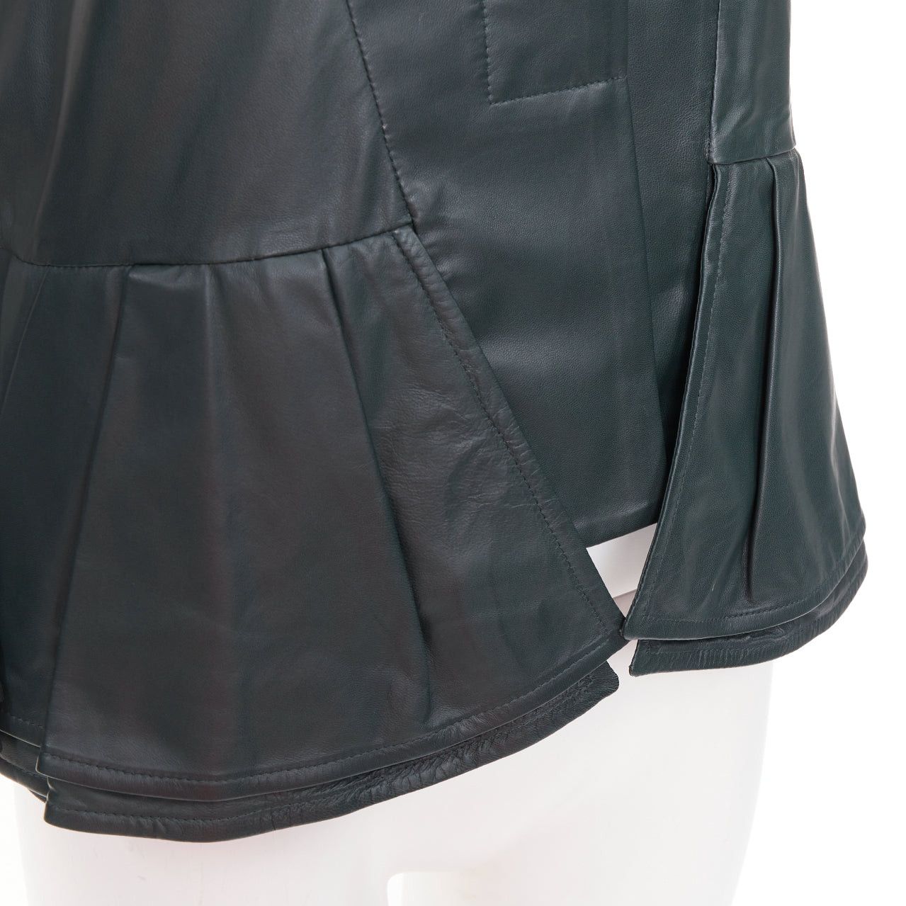 Marni MARNI dark green nappa lamb leather panelled ruffled peplum jacket IT38 XS Size XS / US 0-2 / IT 36-38 - 2 Thumbnail