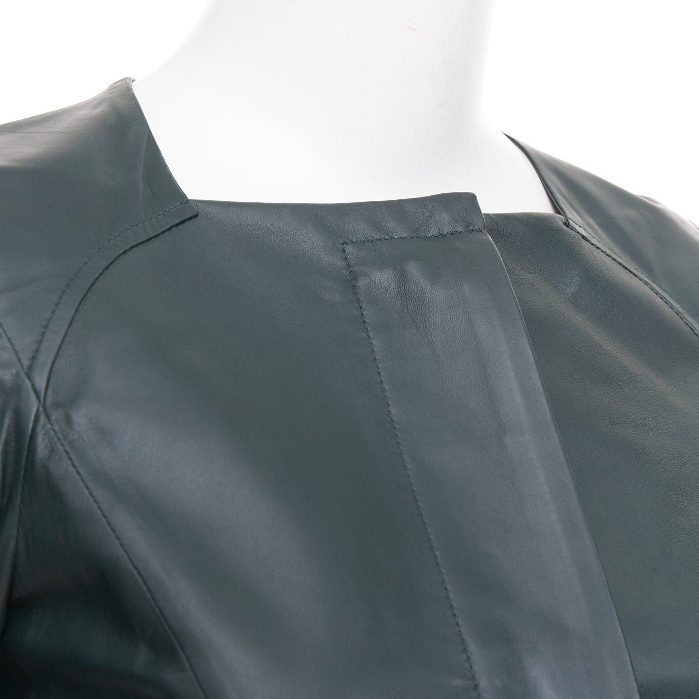 Marni MARNI dark green nappa lamb leather panelled ruffled peplum jacket IT38 XS Size XS / US 0-2 / IT 36-38 - 7 Thumbnail