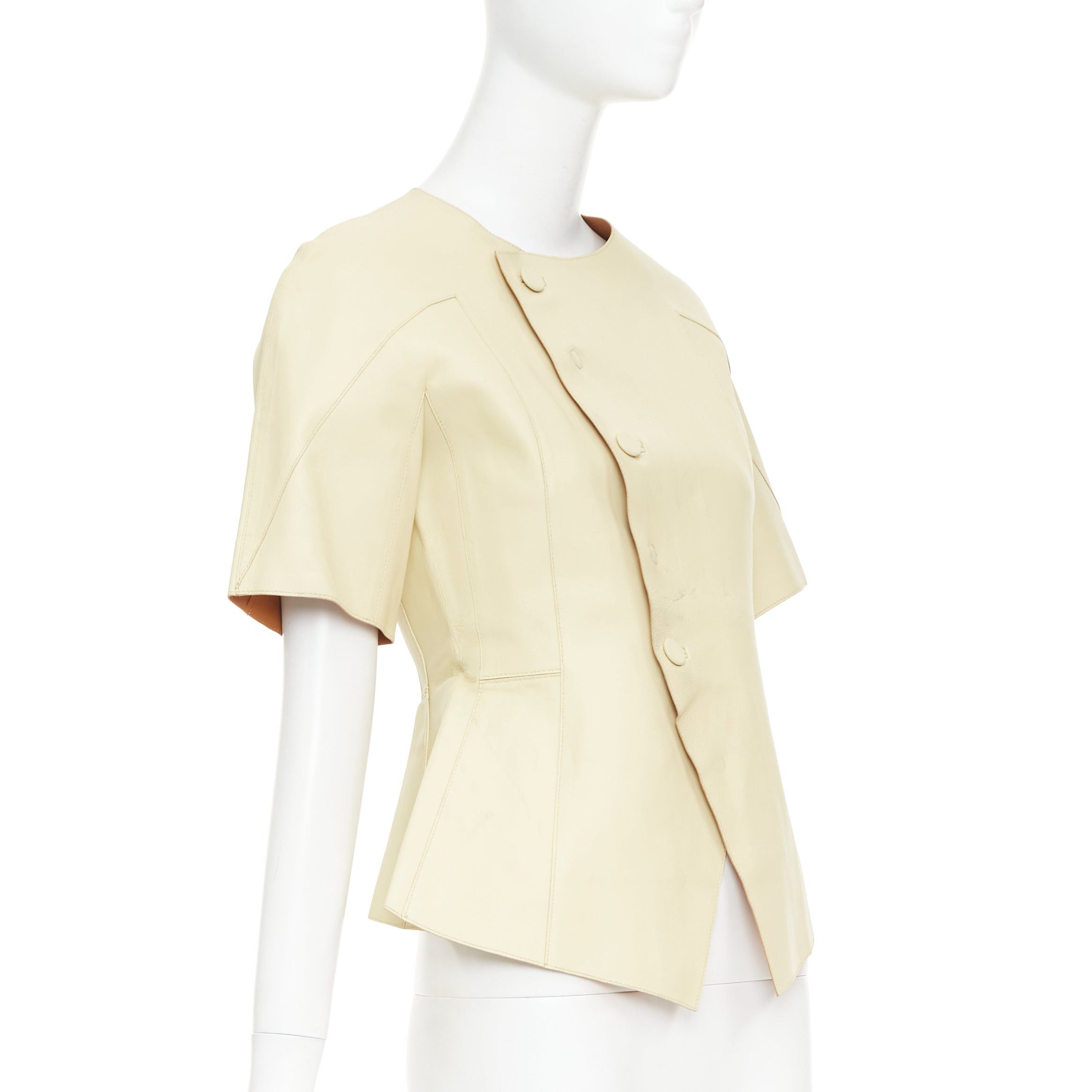 Marni MARNI buttery yellow lamb leather round sleeve peplum asymmetrical jacket IT38 XS Size XS / US 0-2 / IT 36-38 - 7 Thumbnail