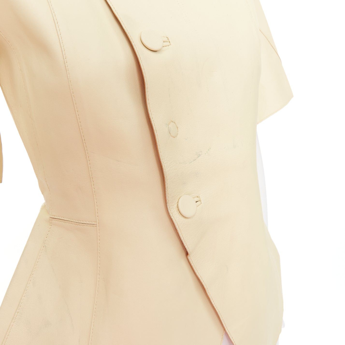 Marni MARNI buttery yellow lamb leather round sleeve peplum asymmetrical jacket IT38 XS Size XS / US 0-2 / IT 36-38 - 8 Thumbnail