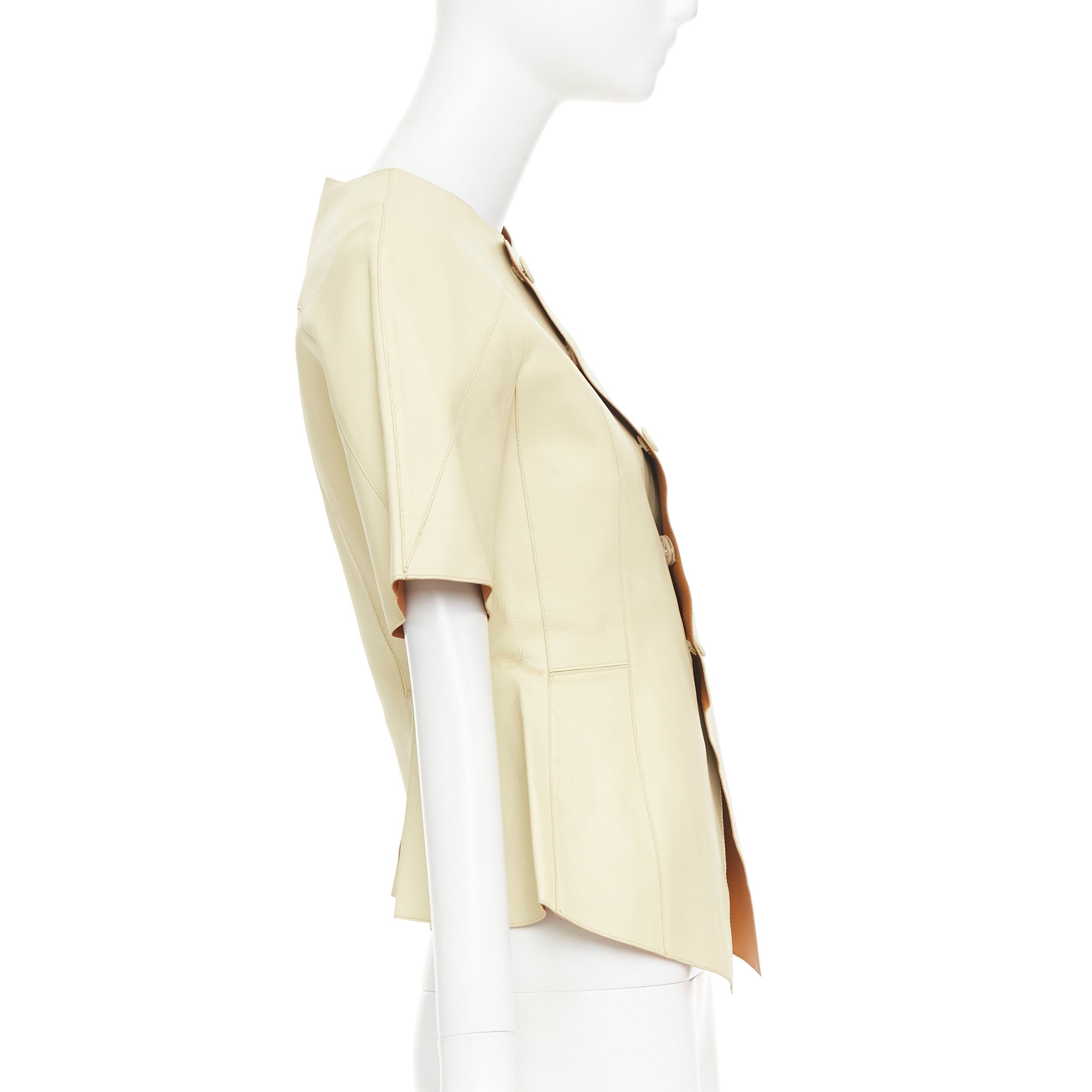 Marni MARNI buttery yellow lamb leather round sleeve peplum asymmetrical jacket IT38 XS Size XS / US 0-2 / IT 36-38 - 4 Thumbnail