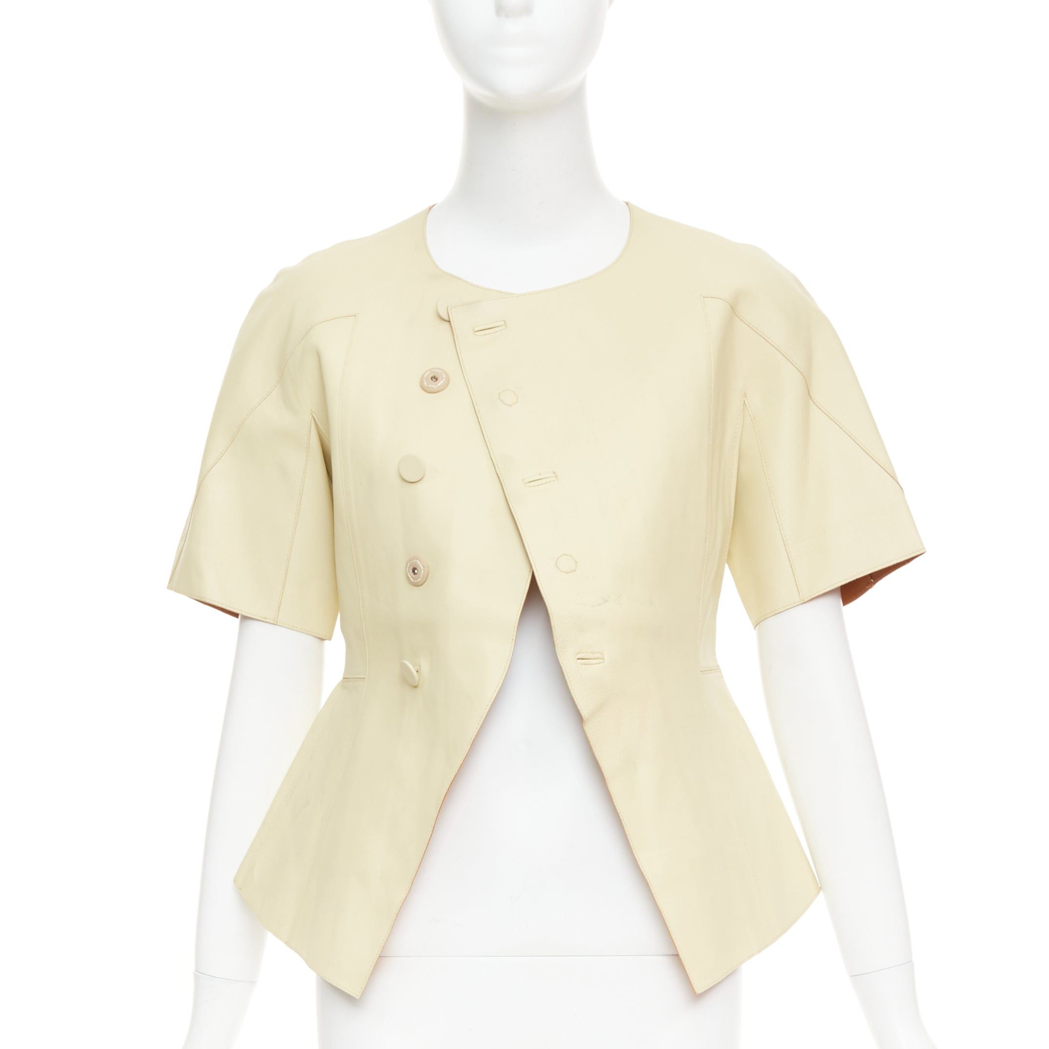 Marni MARNI buttery yellow lamb leather round sleeve peplum asymmetrical jacket IT38 XS Size XS / US 0-2 / IT 36-38 - 3 Thumbnail