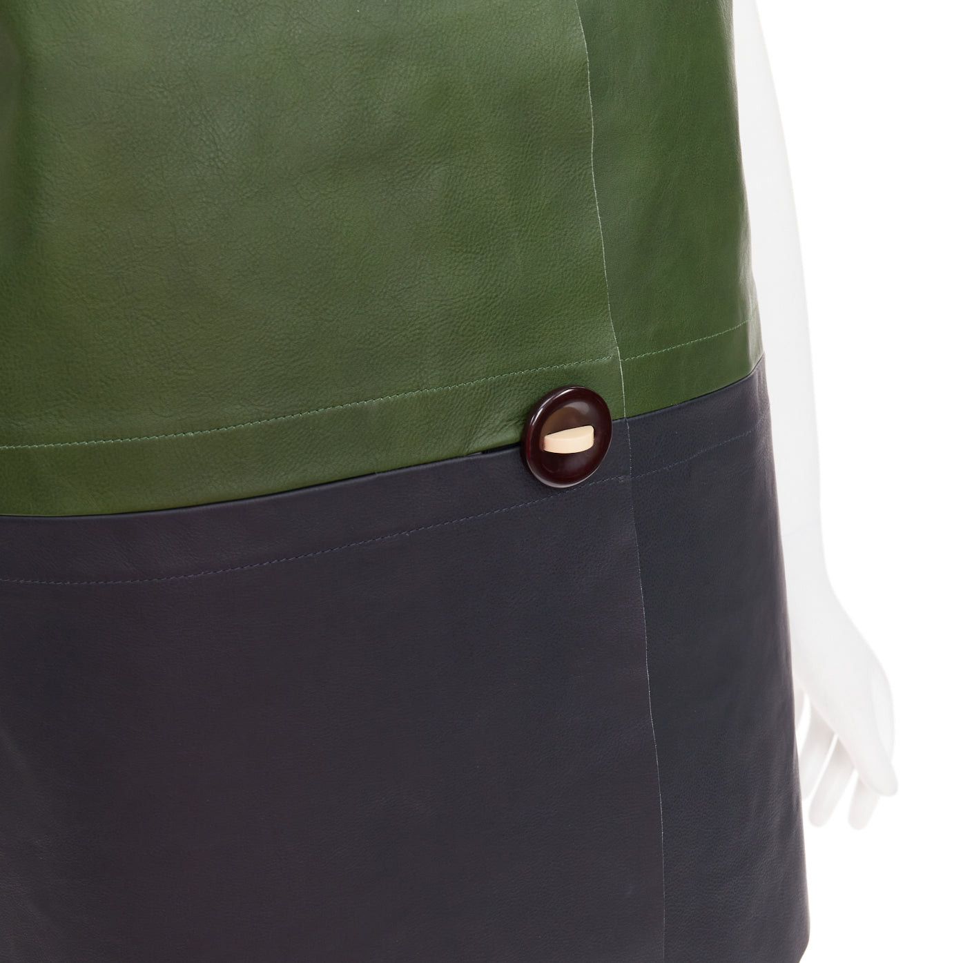 Marni MARNI 2012 green navy calf leather geometric buttons round sleeve coat IT38 XS Size XS / US 0-2 / IT 36-38 - 8 Thumbnail
