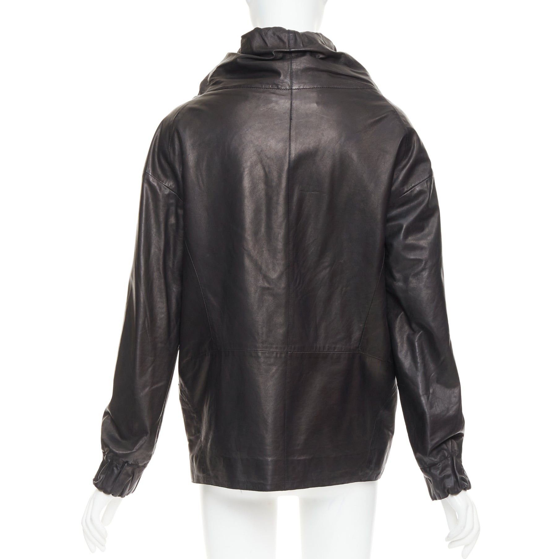 Marni MARNI black lamb leather gathered collar zip up oversized jacket IT42 M Size M / US 6-8 / IT 42-44 - 6 Thumbnail