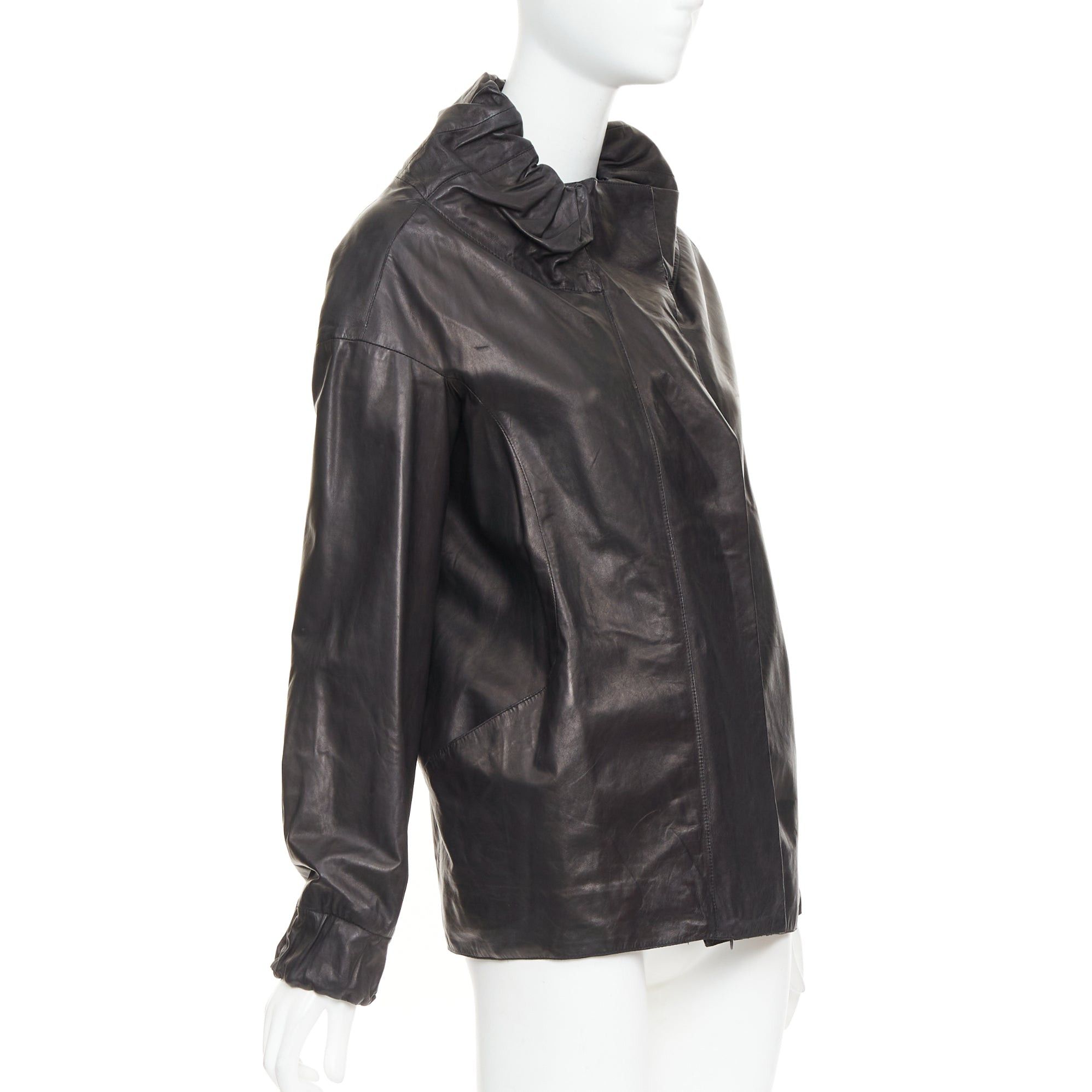 Marni MARNI black lamb leather gathered collar zip up oversized jacket IT42 M Size M / US 6-8 / IT 42-44 - 4 Thumbnail