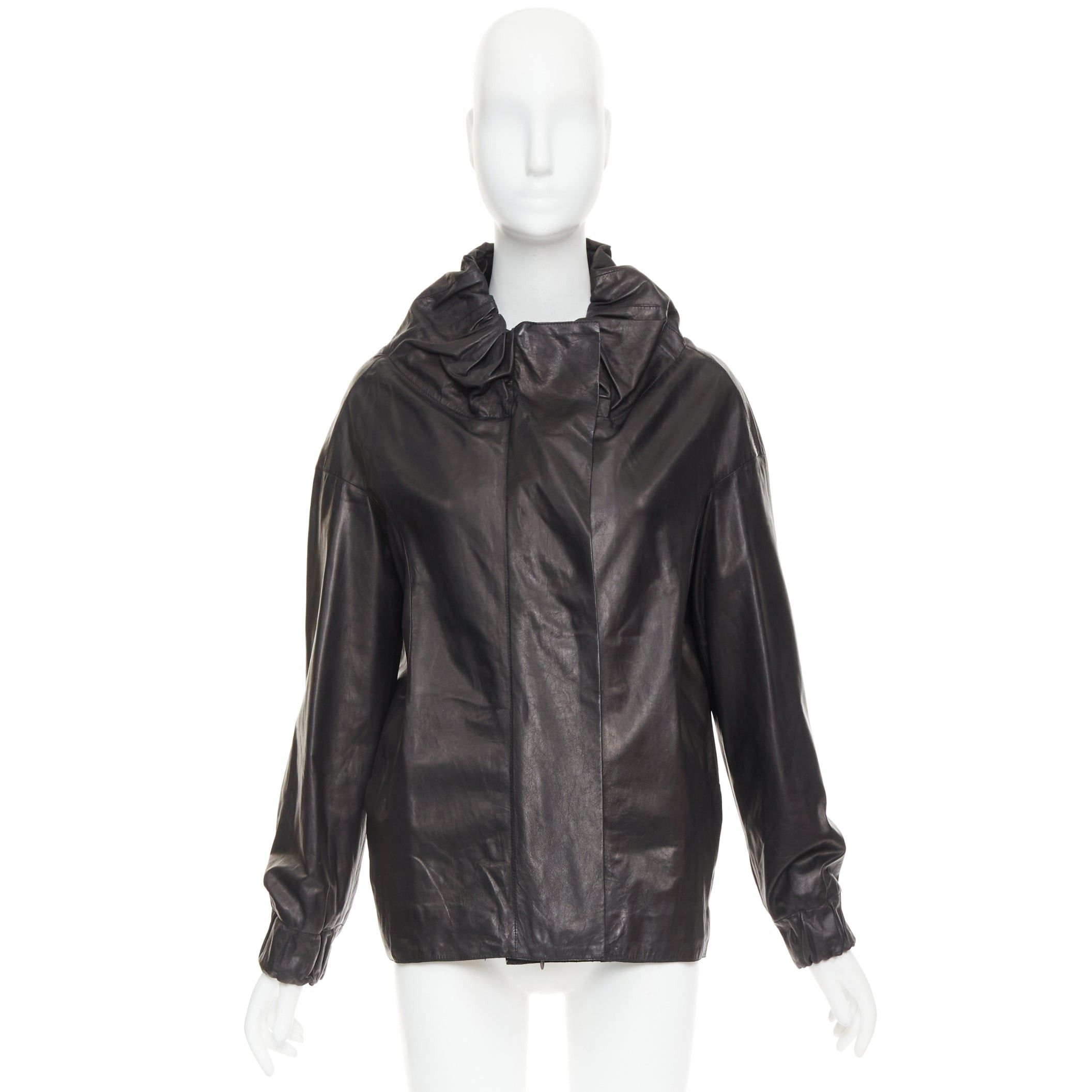 Marni MARNI black lamb leather gathered collar zip up oversized jacket IT42 M Size M / US 6-8 / IT 42-44 - 10 Thumbnail