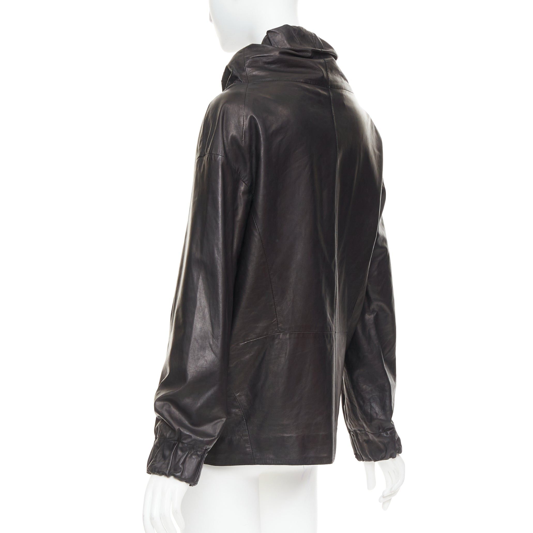 Marni MARNI black lamb leather gathered collar zip up oversized jacket IT42 M Size M / US 6-8 / IT 42-44 - 7 Thumbnail