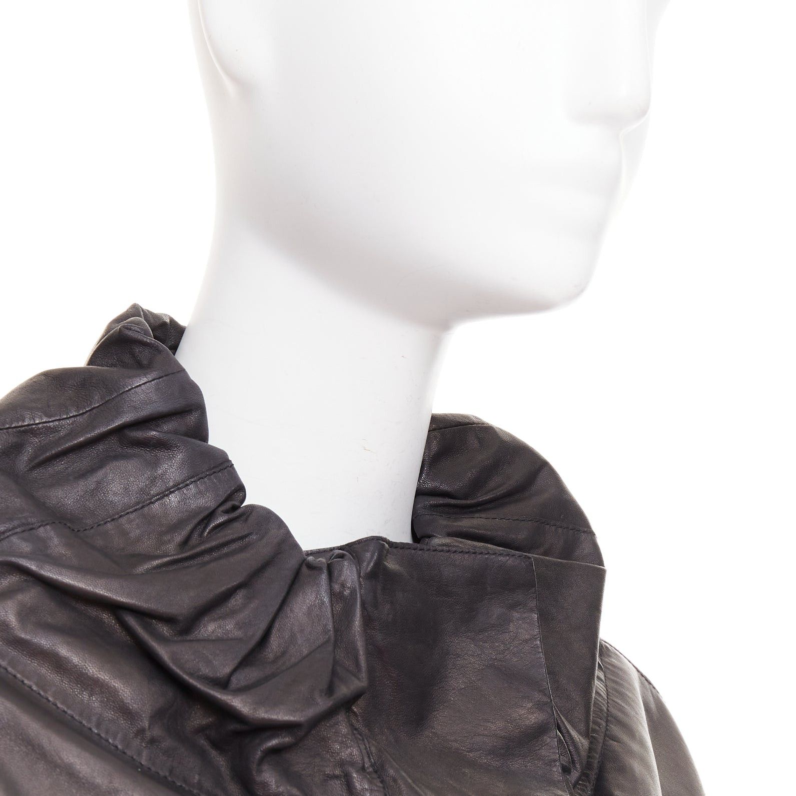 Marni MARNI black lamb leather gathered collar zip up oversized jacket IT42 M Size M / US 6-8 / IT 42-44 - 2 Thumbnail