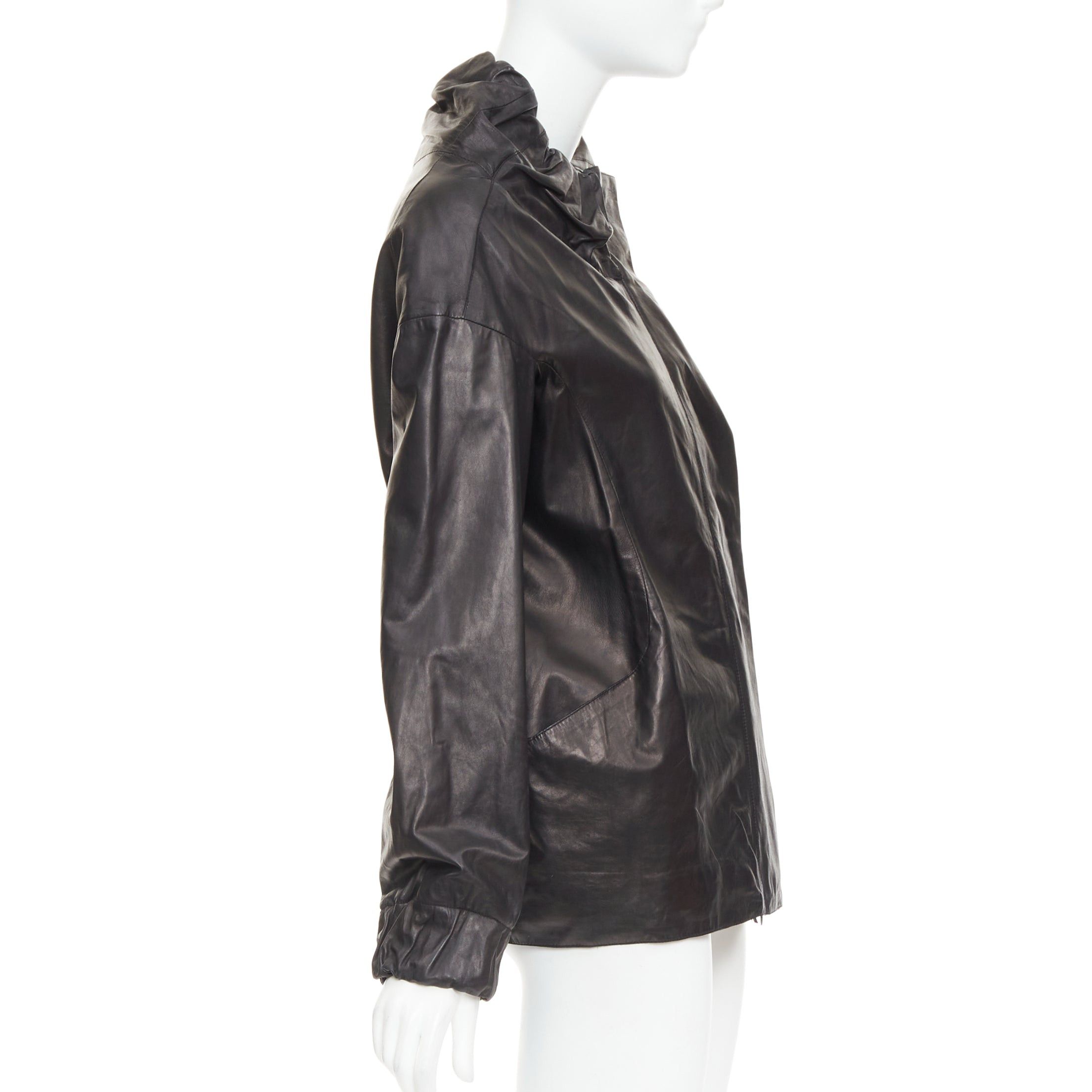 Marni MARNI black lamb leather gathered collar zip up oversized jacket IT42 M Size M / US 6-8 / IT 42-44 - 5 Thumbnail