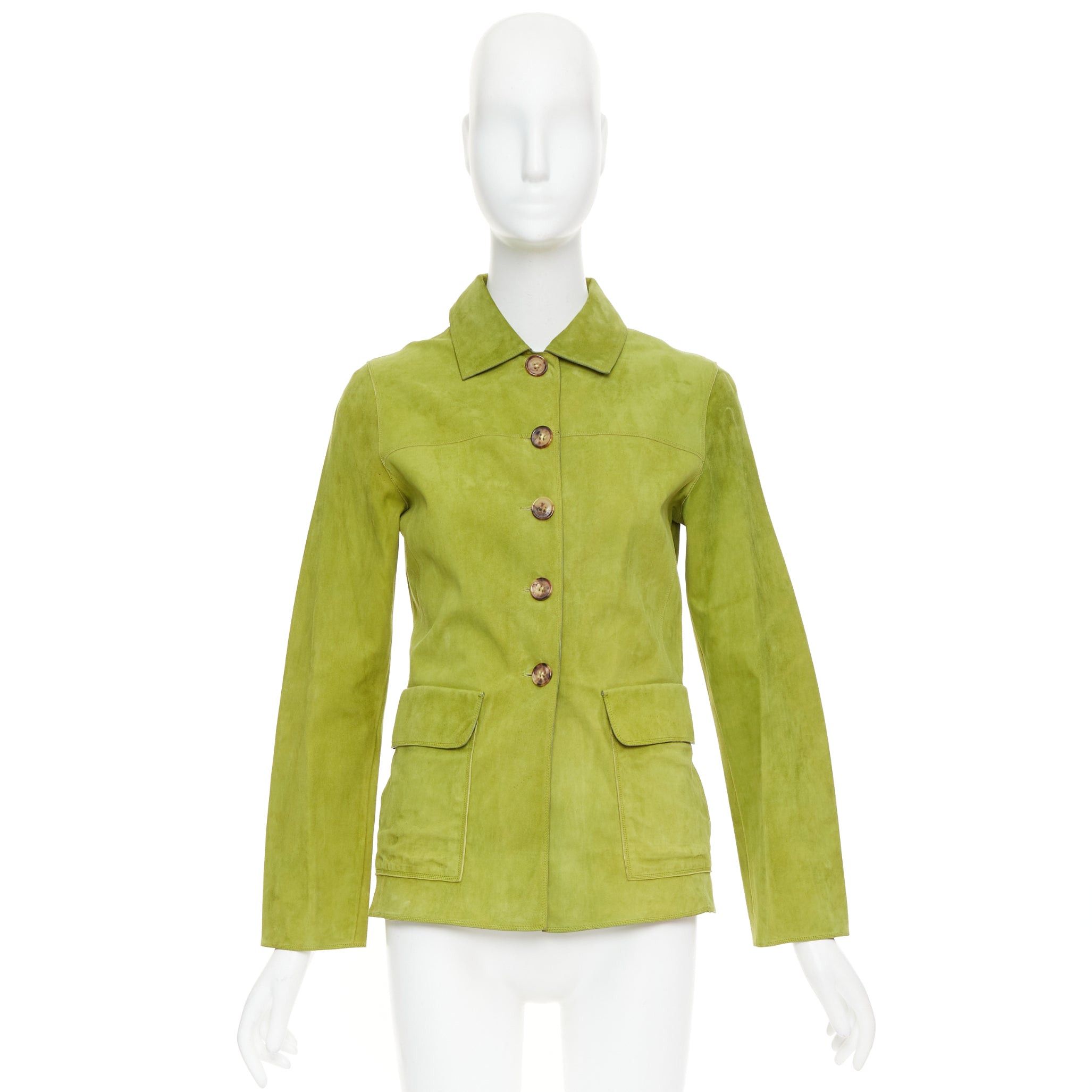 Loro Piana LORO PIANA grass green goat suede brown buttons overshirt jacket IT38 XS Size XS / US 0-2 / IT 36-38 - 10 Thumbnail
