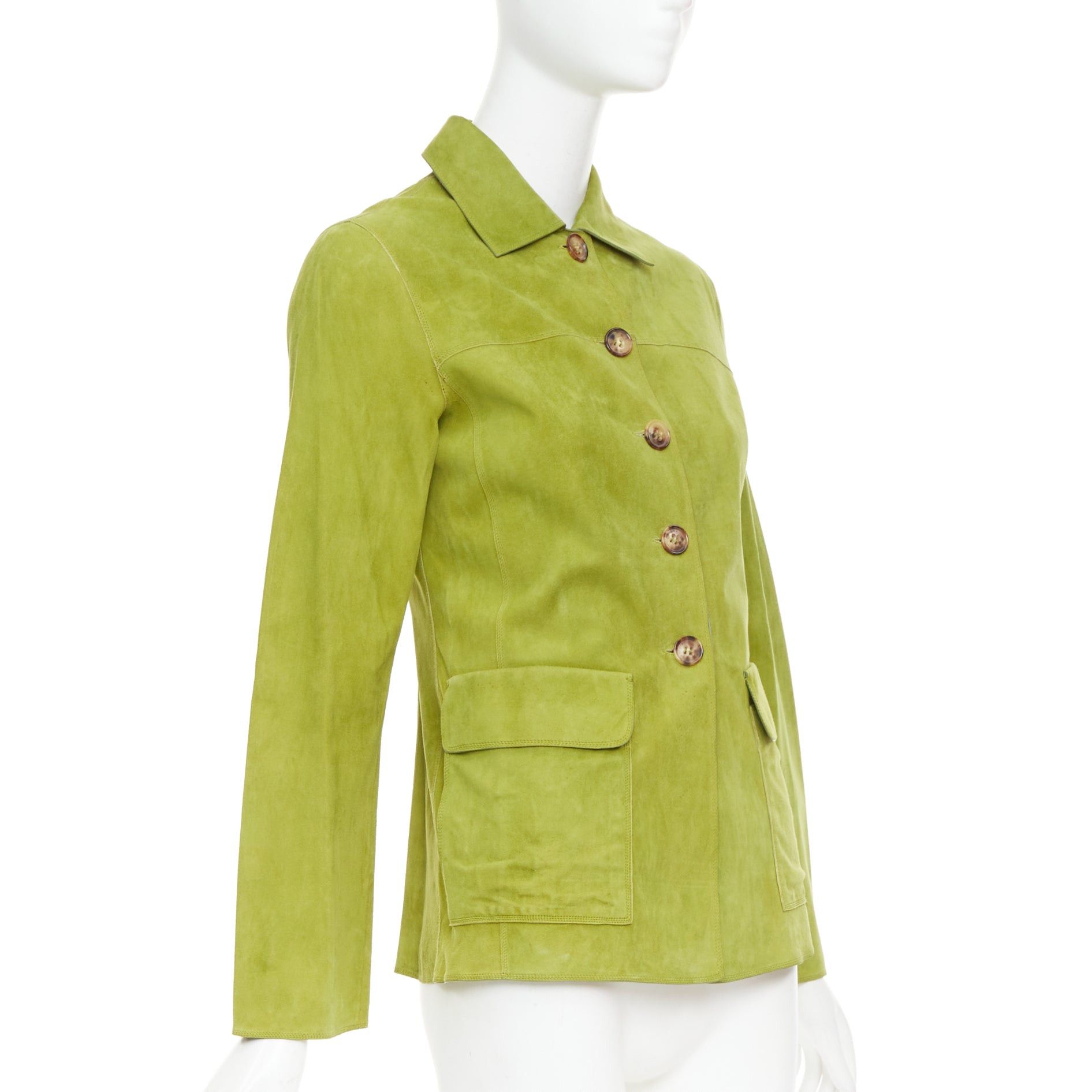 Loro Piana LORO PIANA grass green goat suede brown buttons overshirt jacket IT38 XS Size XS / US 0-2 / IT 36-38 - 4 Thumbnail