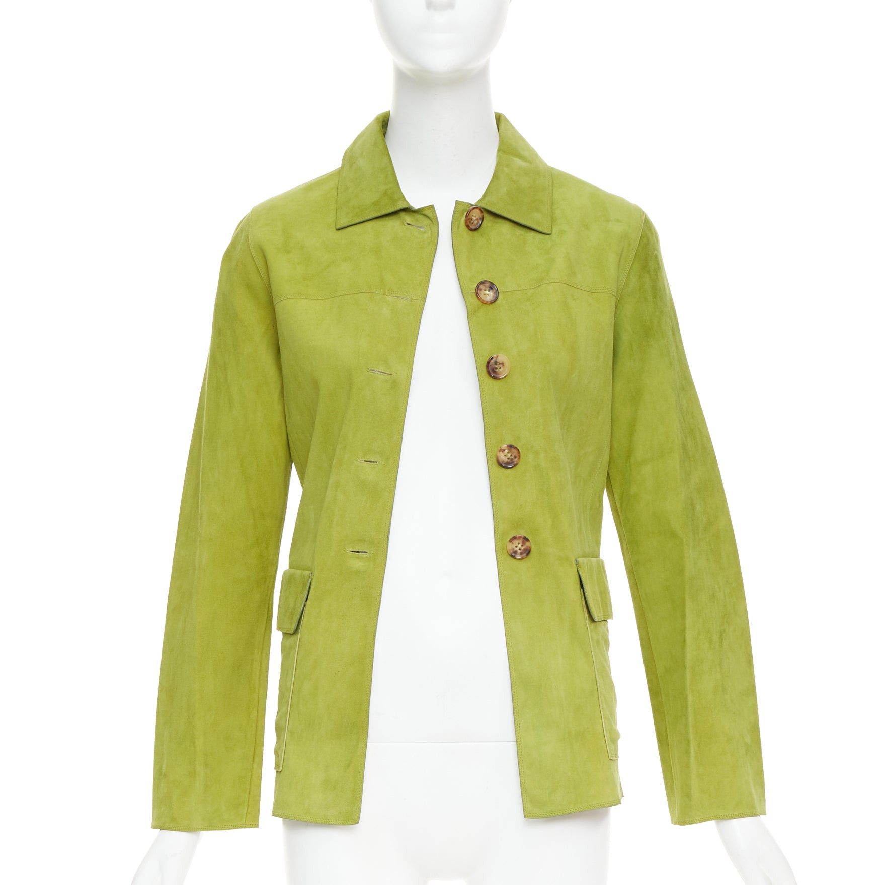 Loro Piana LORO PIANA grass green goat suede brown buttons overshirt jacket IT38 XS Size XS / US 0-2 / IT 36-38 - 3 Thumbnail