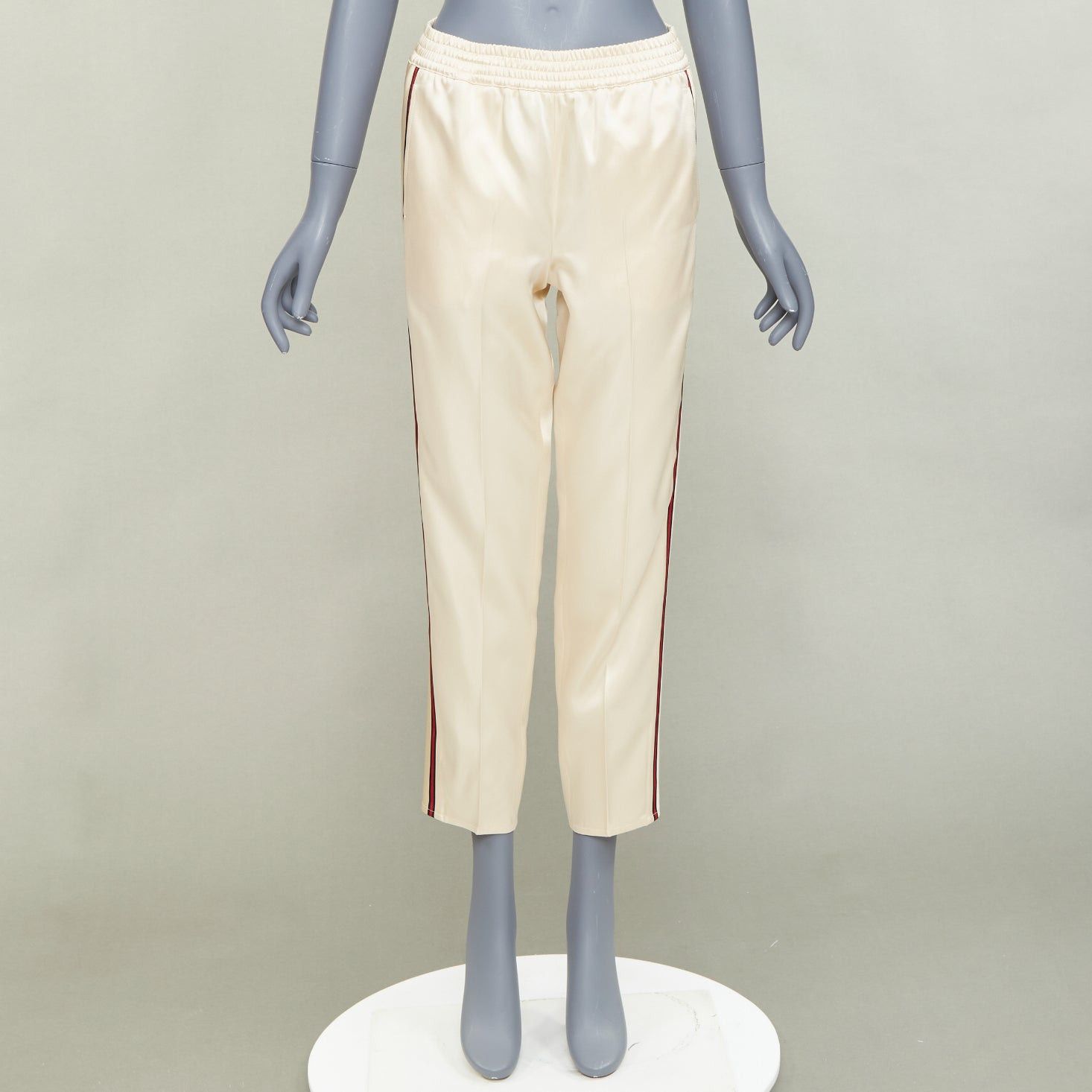 Gucci GUCCI 2016 ivory acetate navy red web mid waist cropped track pants IT38 XS Size 26" / US 2 / IT 38 - 9 Thumbnail