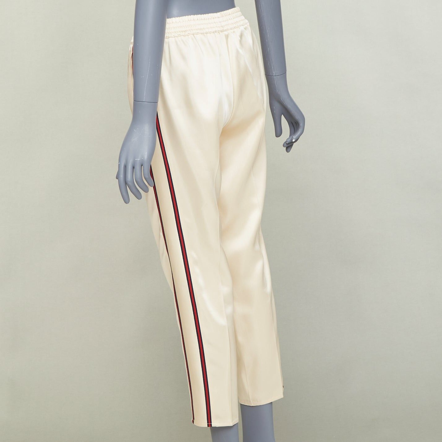 Gucci GUCCI 2016 ivory acetate navy red web mid waist cropped track pants IT38 XS Size 26" / US 2 / IT 38 - 6 Thumbnail