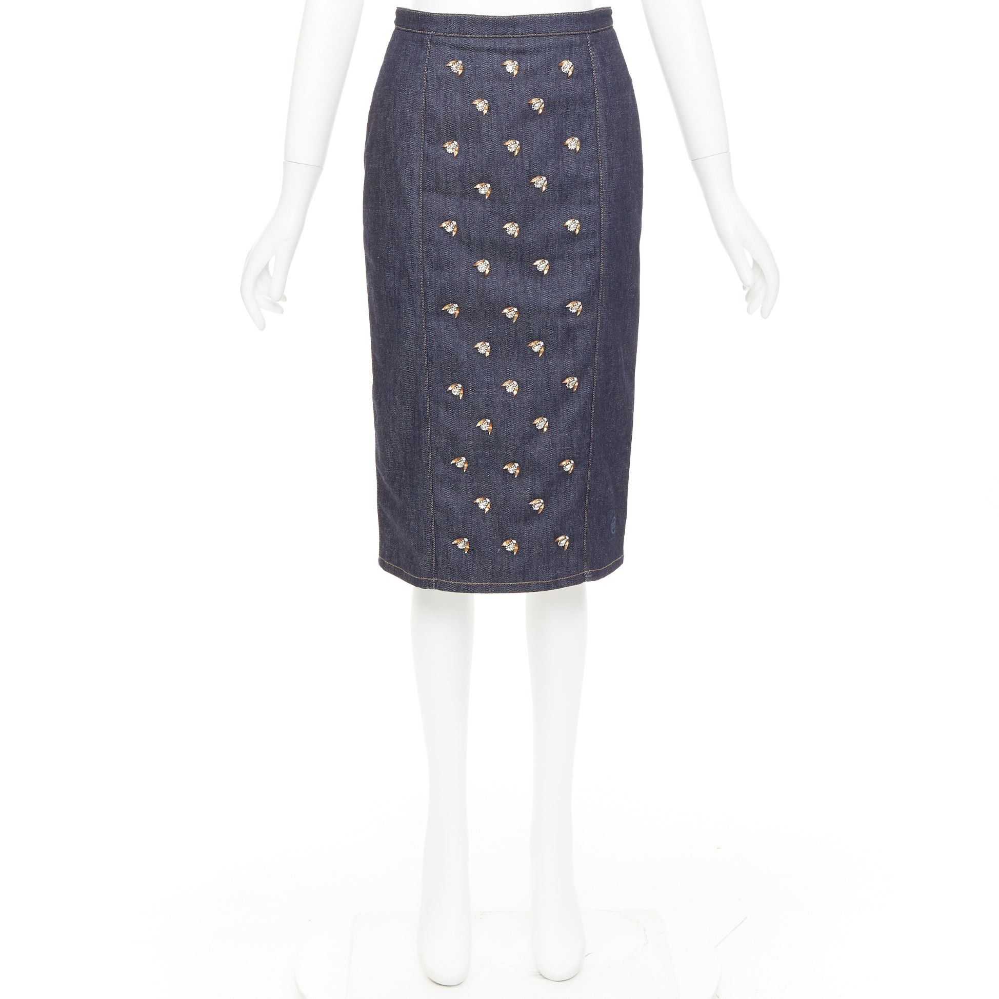 Dior CHRISTIAN DIOR indigo blue denim glass metal bead embellished high waist midi skirt FR36 S Size 27" / US 4 / IT 40 - 9 Thumbnail