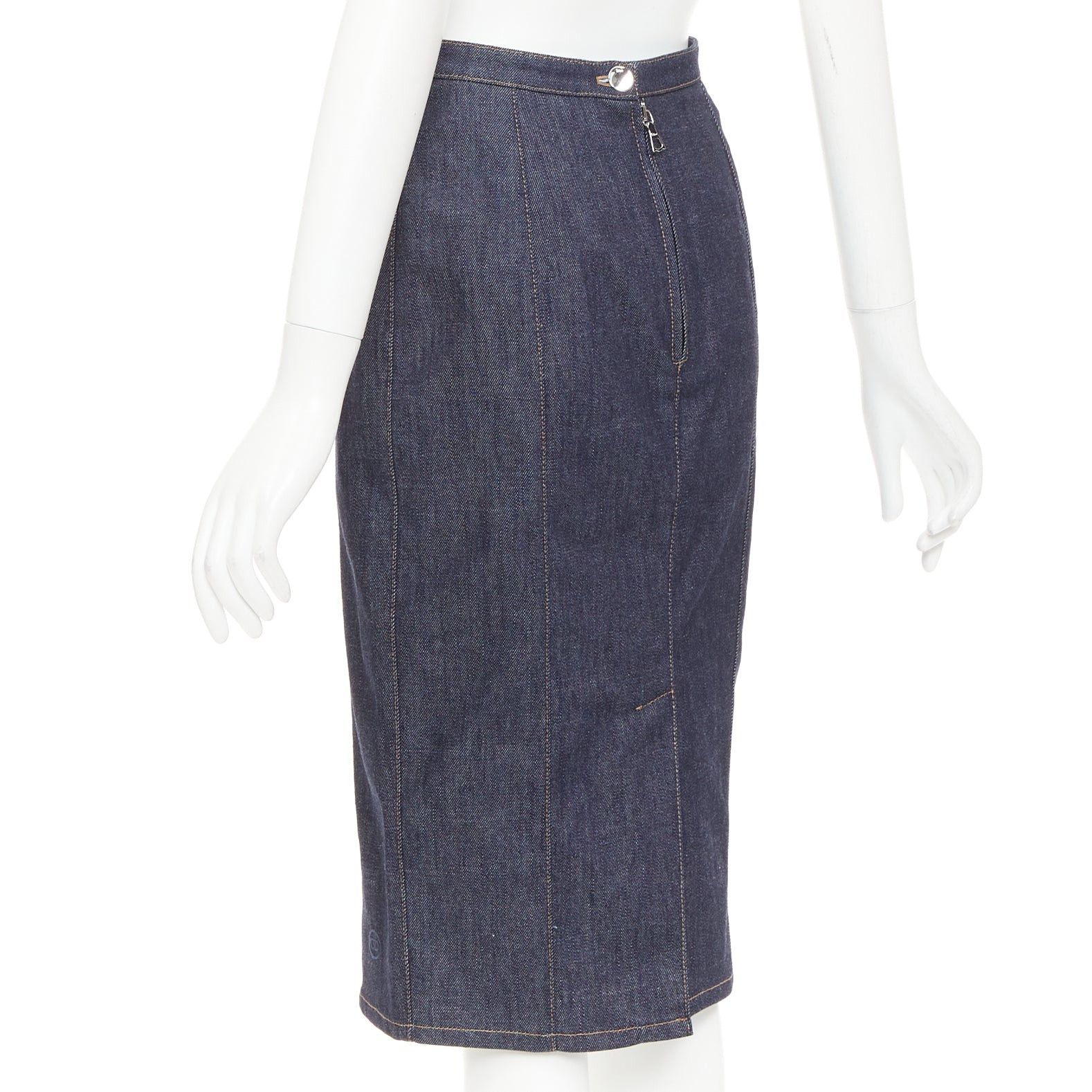 Dior CHRISTIAN DIOR indigo blue denim glass metal bead embellished high waist midi skirt FR36 S Size 27" / US 4 / IT 40 - 6 Thumbnail