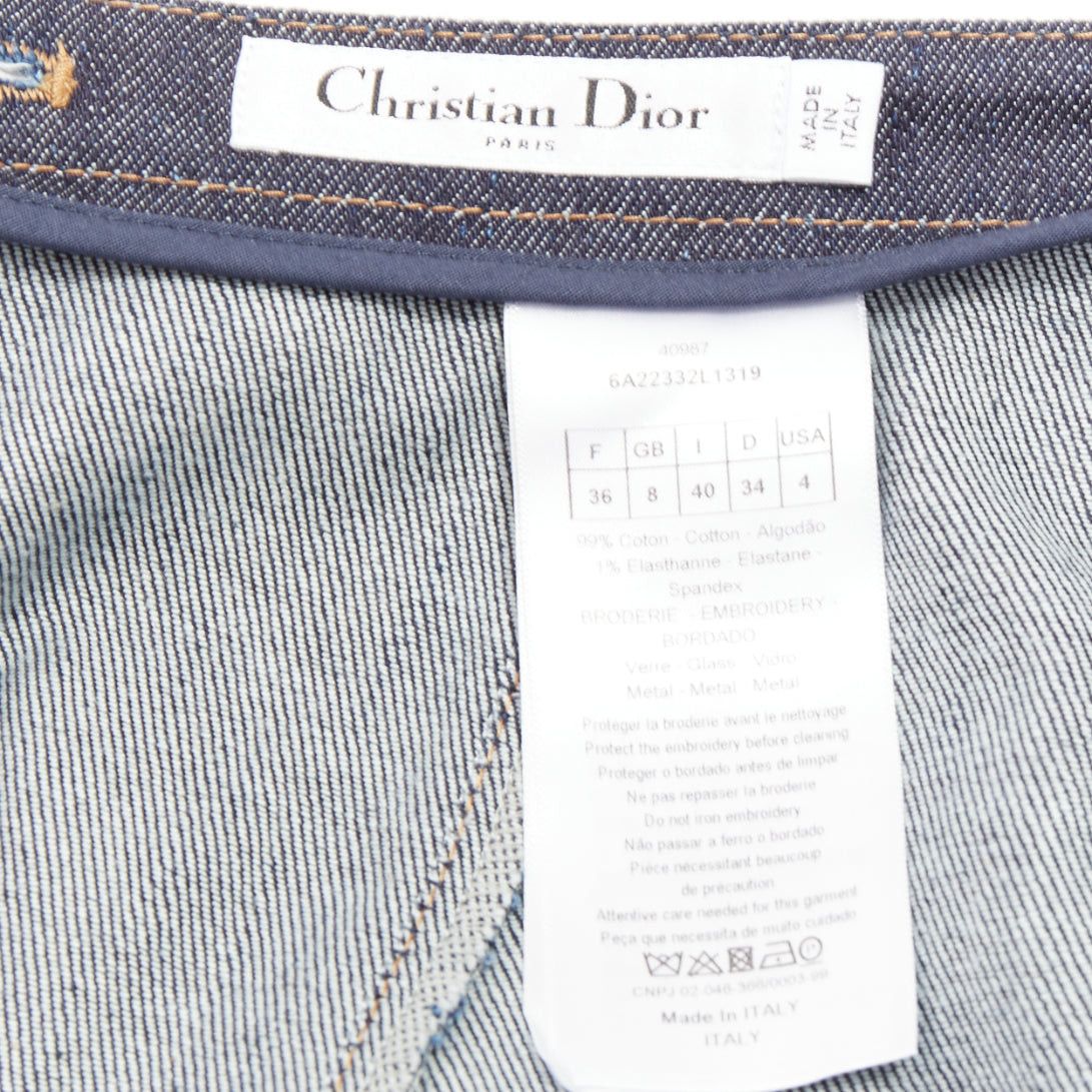 Dior CHRISTIAN DIOR indigo blue denim glass metal bead embellished high waist midi skirt FR36 S Size 27" / US 4 / IT 40 - 8 Thumbnail