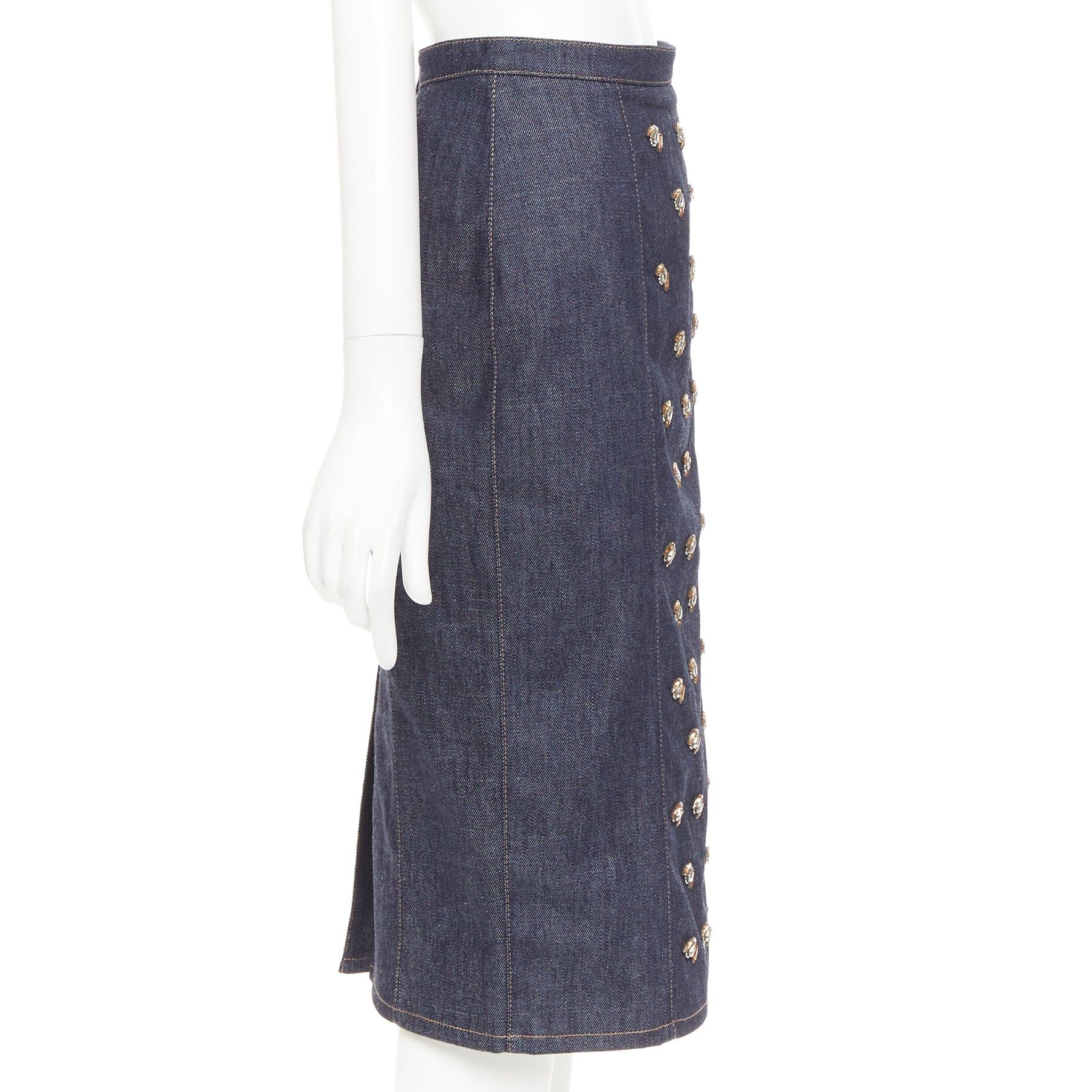 Dior CHRISTIAN DIOR indigo blue denim glass metal bead embellished high waist midi skirt FR36 S Size 27" / US 4 / IT 40 - 4 Thumbnail
