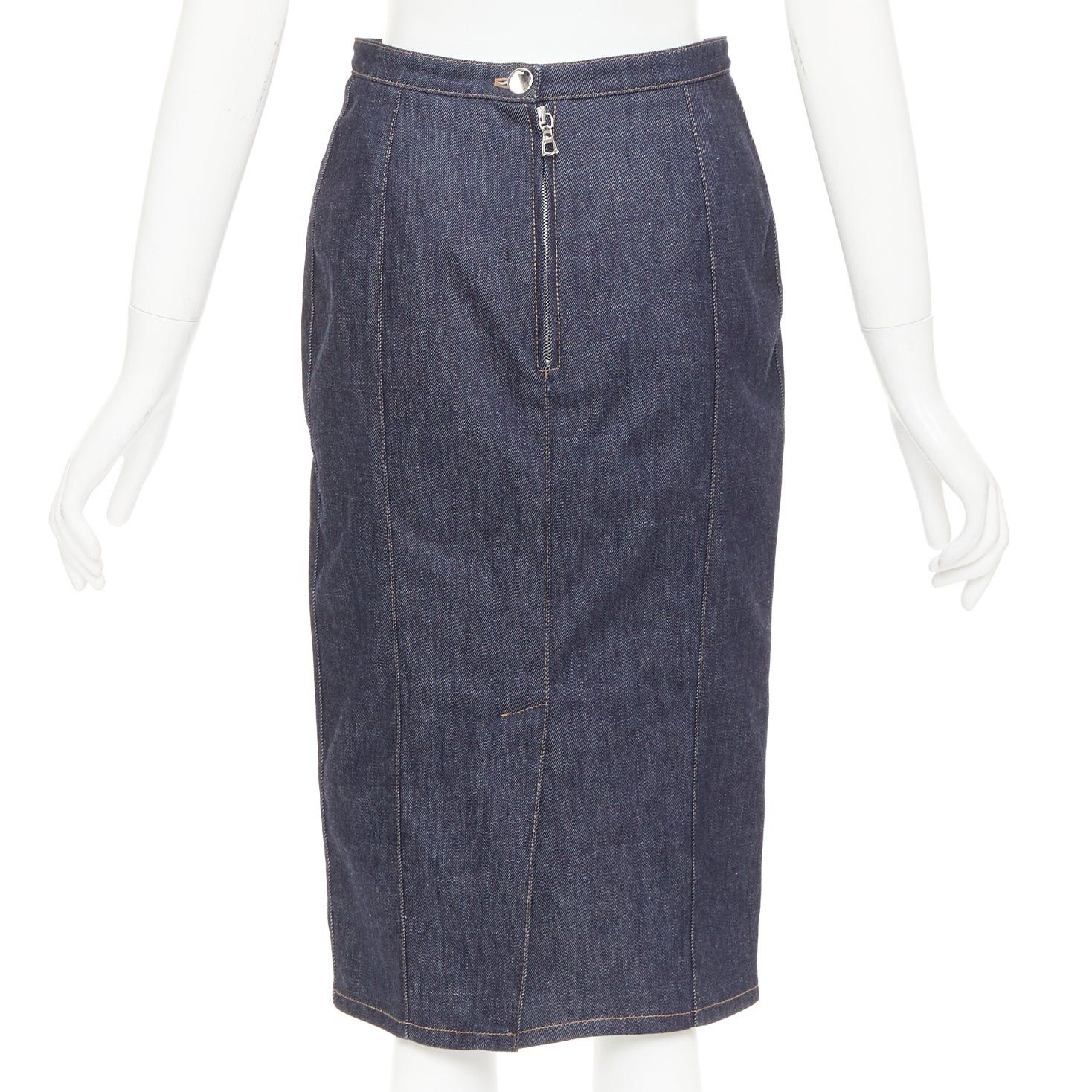Dior CHRISTIAN DIOR indigo blue denim glass metal bead embellished high waist midi skirt FR36 S Size 27" / US 4 / IT 40 - 5 Thumbnail