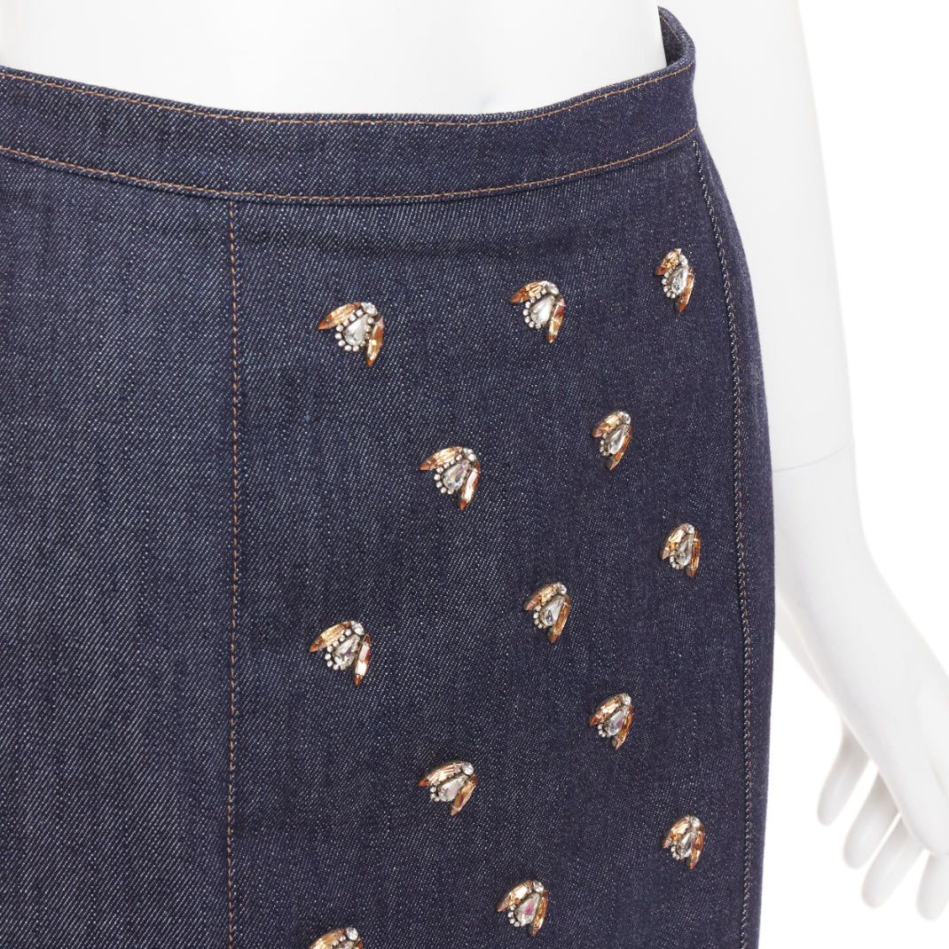 Dior CHRISTIAN DIOR indigo blue denim glass metal bead embellished high waist midi skirt FR36 S Size 27" / US 4 / IT 40 - 7 Thumbnail