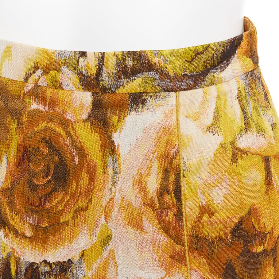 Giambattista Valli GIAMBATTISTA VALLI gold yellow floral jacquard high waist skirt IT40 XS Size 27" / US 4 / IT 40 - 7 Thumbnail