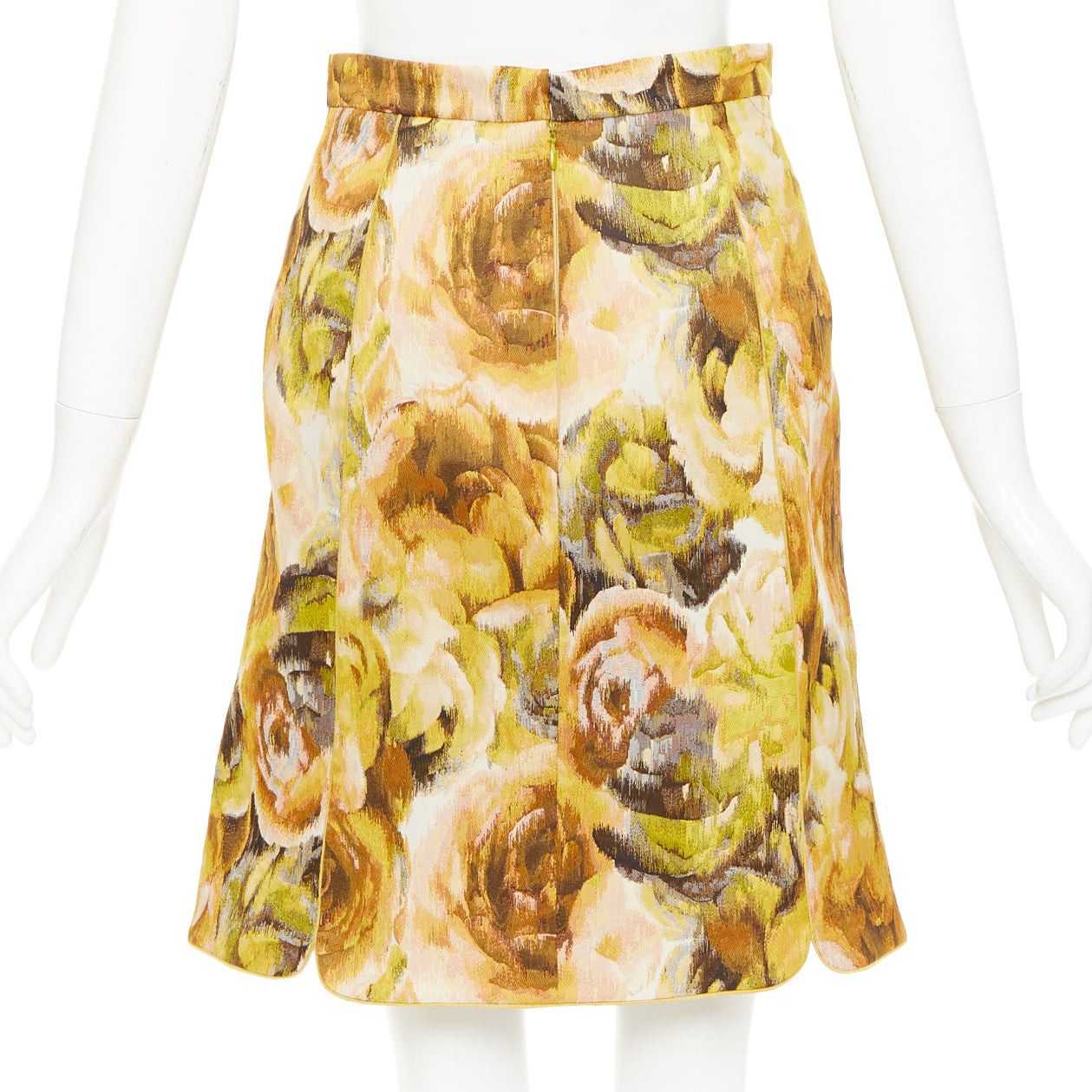 Giambattista Valli GIAMBATTISTA VALLI gold yellow floral jacquard high waist skirt IT40 XS Size 27" / US 4 / IT 40 - 5 Thumbnail