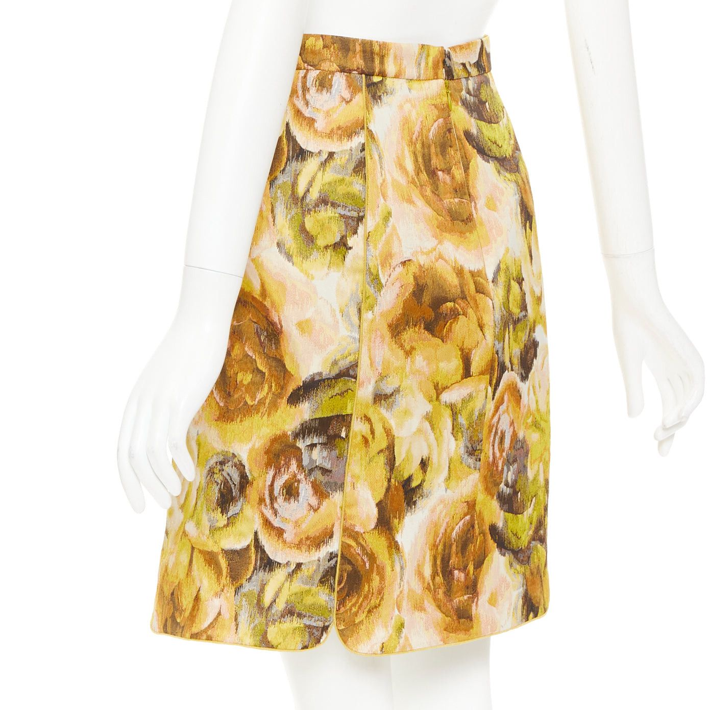 Giambattista Valli GIAMBATTISTA VALLI gold yellow floral jacquard high waist skirt IT40 XS Size 27" / US 4 / IT 40 - 6 Thumbnail