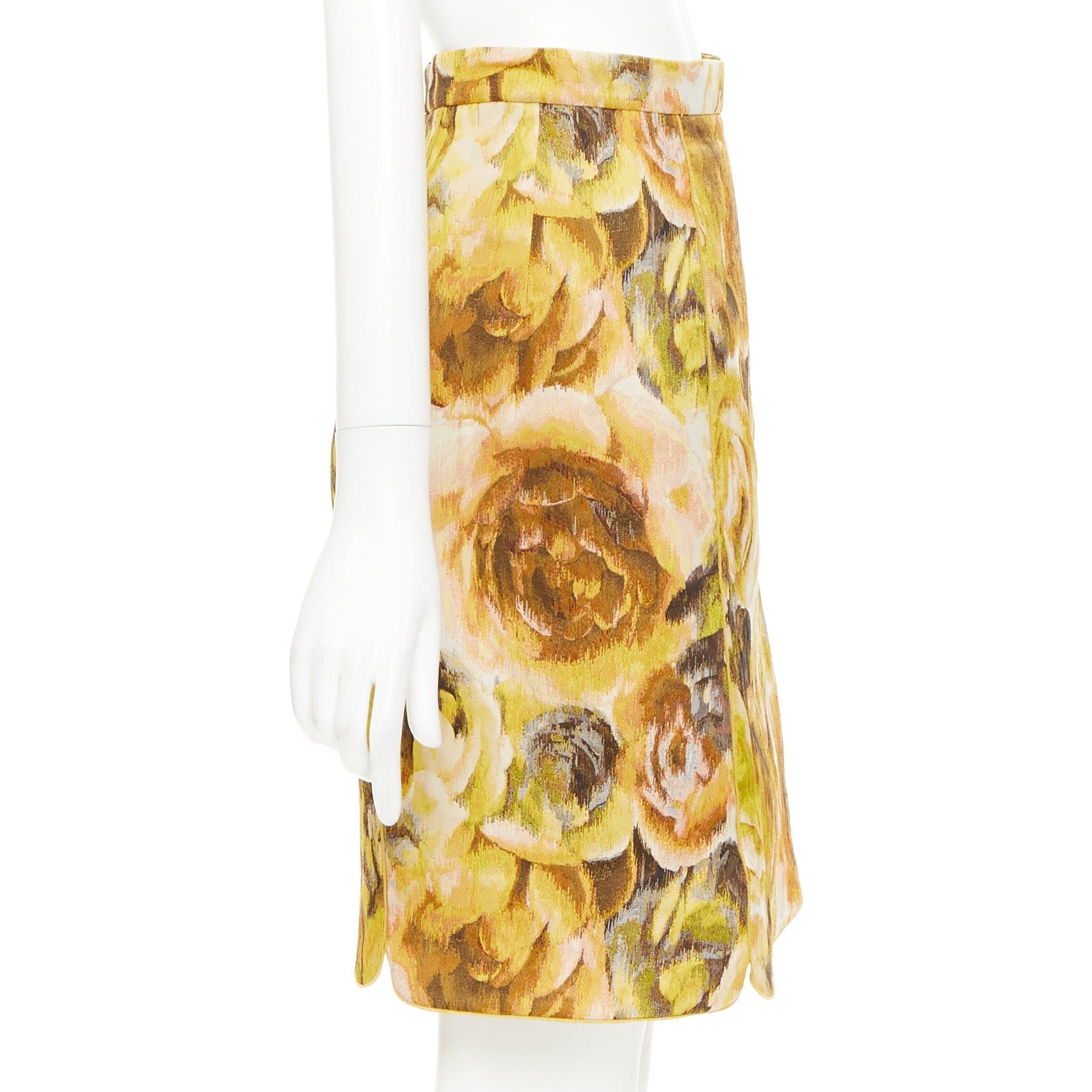 Giambattista Valli GIAMBATTISTA VALLI gold yellow floral jacquard high waist skirt IT40 XS Size 27" / US 4 / IT 40 - 4 Thumbnail