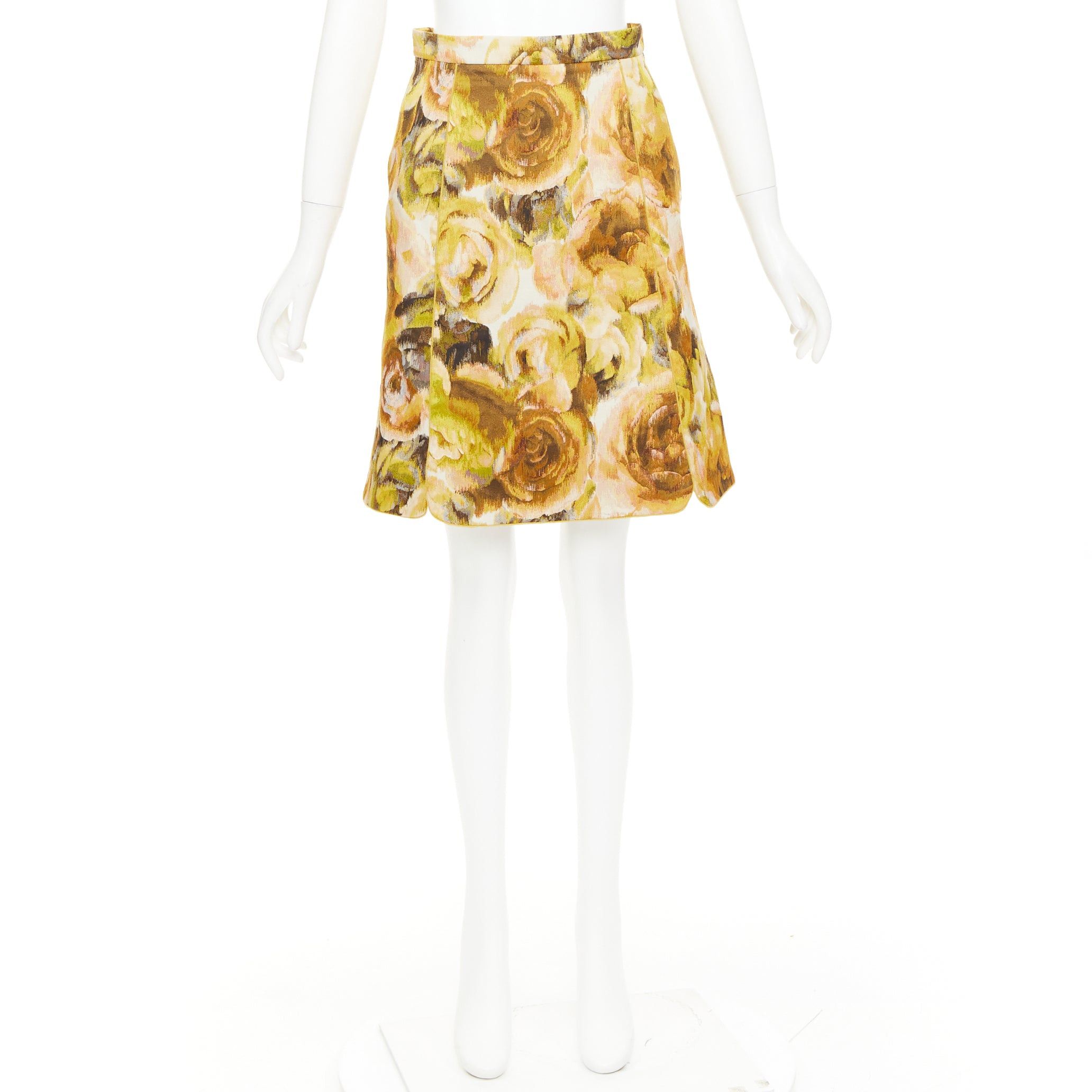 Giambattista Valli GIAMBATTISTA VALLI gold yellow floral jacquard high waist skirt IT40 XS Size 27" / US 4 / IT 40 - 9 Thumbnail
