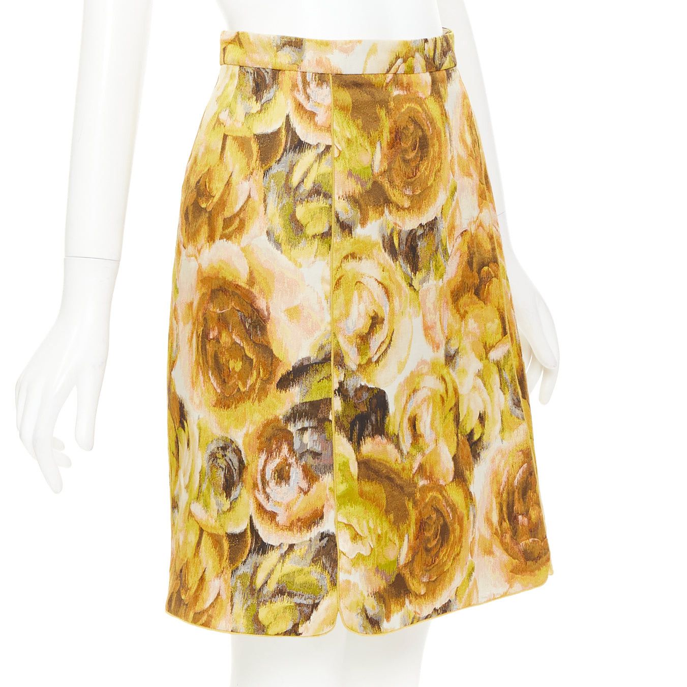 Giambattista Valli GIAMBATTISTA VALLI gold yellow floral jacquard high waist skirt IT40 XS Size 27" / US 4 / IT 40 - 3 Thumbnail