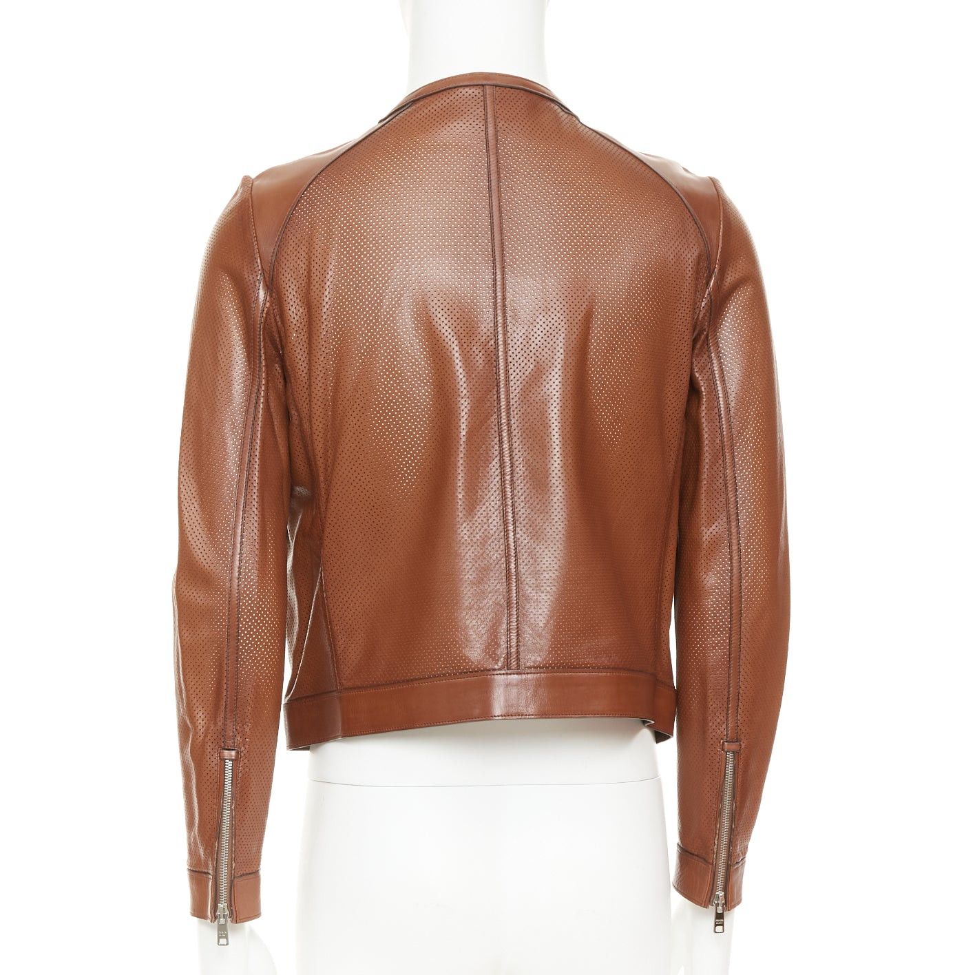 Prada PRADA 2013 brown perforated lambskin leather full zip collarless bomber jacket IT46 S Size US S / EU 44-46 / 1 - 6 Thumbnail