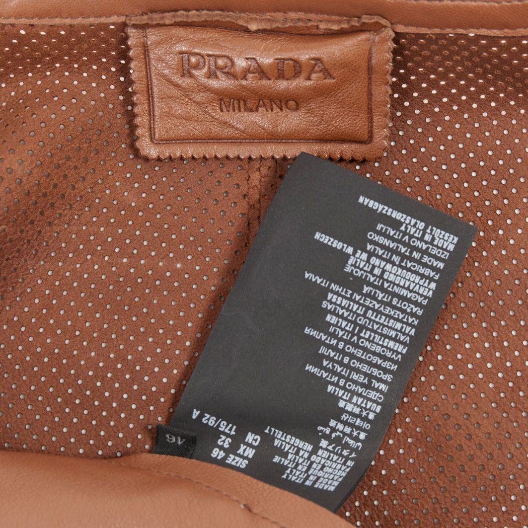 Prada PRADA 2013 brown perforated lambskin leather full zip collarless bomber jacket IT46 S Size US S / EU 44-46 / 1 - 9 Thumbnail
