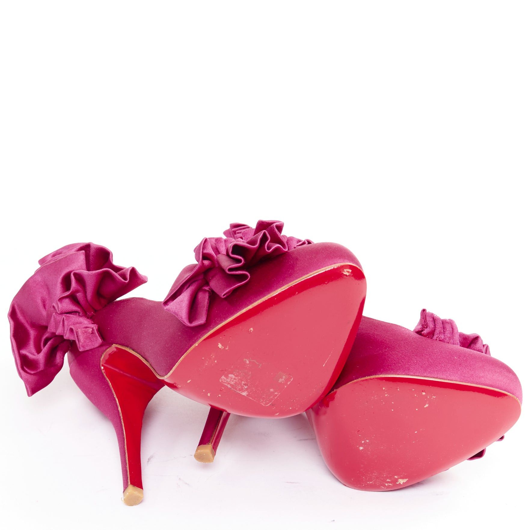 Christian Louboutin CHRISTIAN LOUBOUTIN Escandria 120 Satin cranberry pink ruffle platform pumps EU37.5 Size US 7.5 / IT 37.5 - 11 Thumbnail