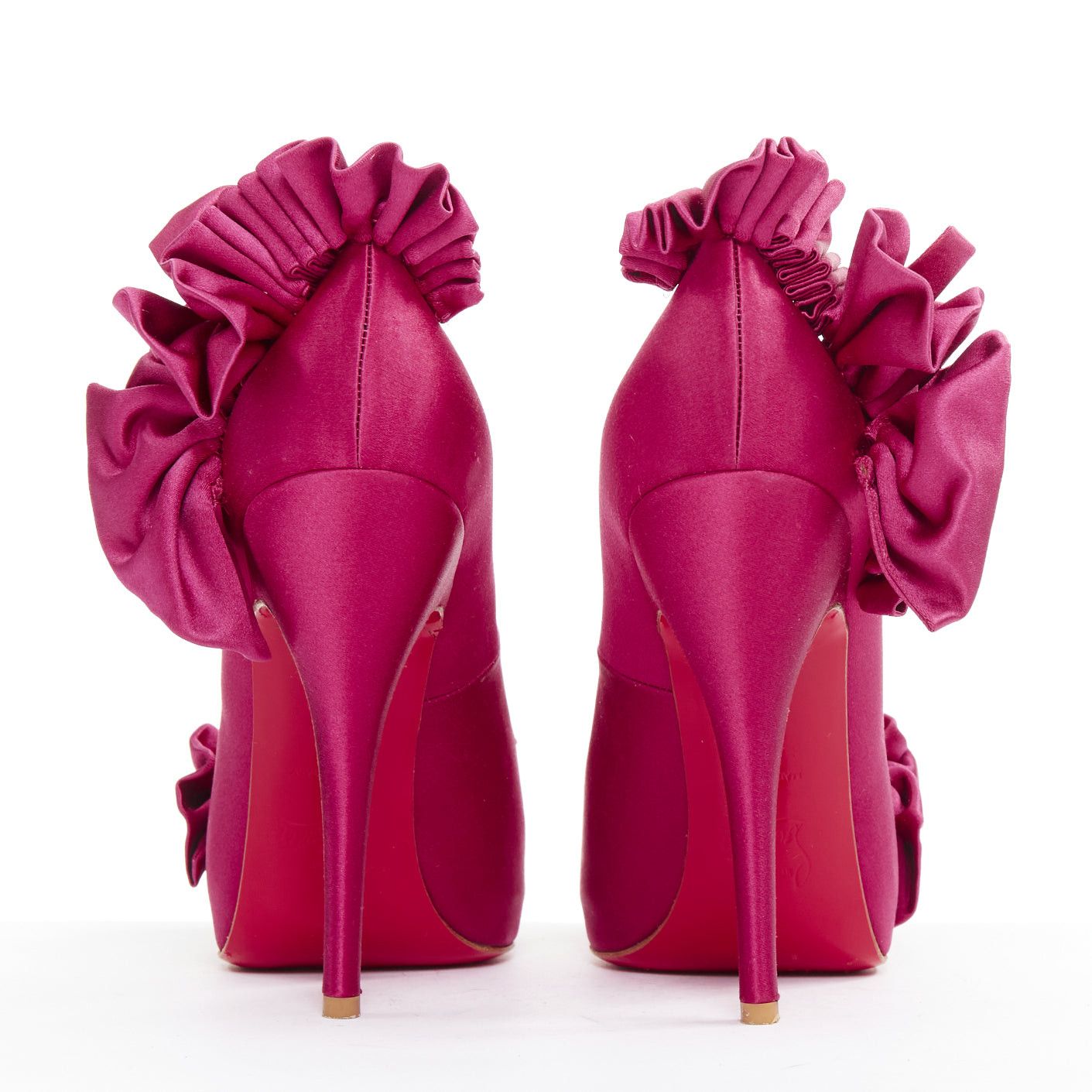 Christian Louboutin CHRISTIAN LOUBOUTIN Escandria 120 Satin cranberry pink ruffle platform pumps EU37.5 Size US 7.5 / IT 37.5 - 5 Thumbnail