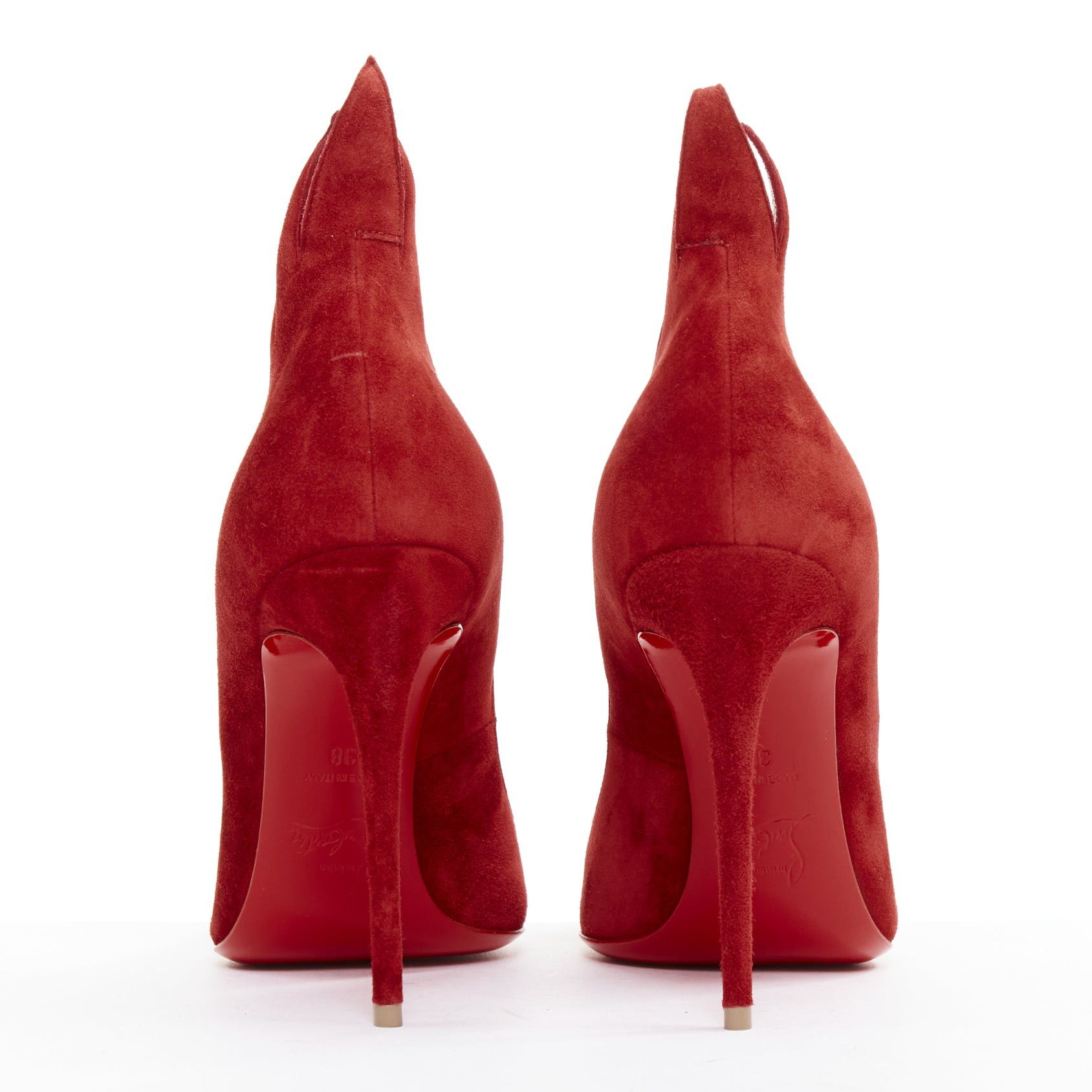 Christian Louboutin CHRISTIAN LOUBOUTIN Victorina 100 Veau Velours Carmin red suede flame topline pumps EU38 Size US 8 / IT 38 - 5 Thumbnail