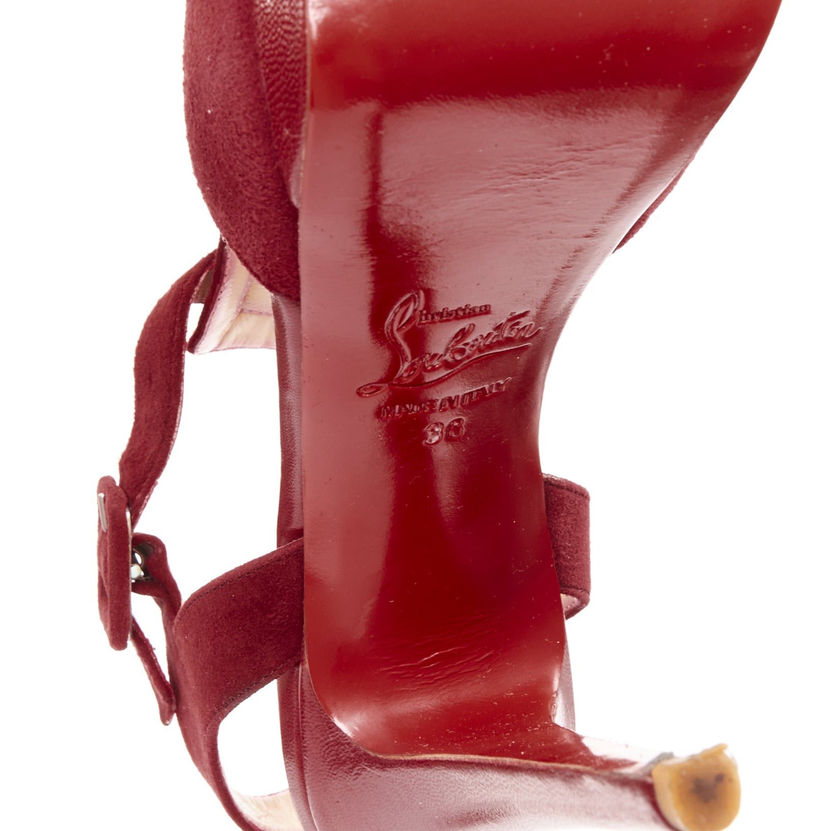 Christian Louboutin CHRISTIAN LOUBOUTIN Orlan 140 Suede dark red T strap platform buckle sandals EU38 Size US 8 / IT 38 - 10 Thumbnail